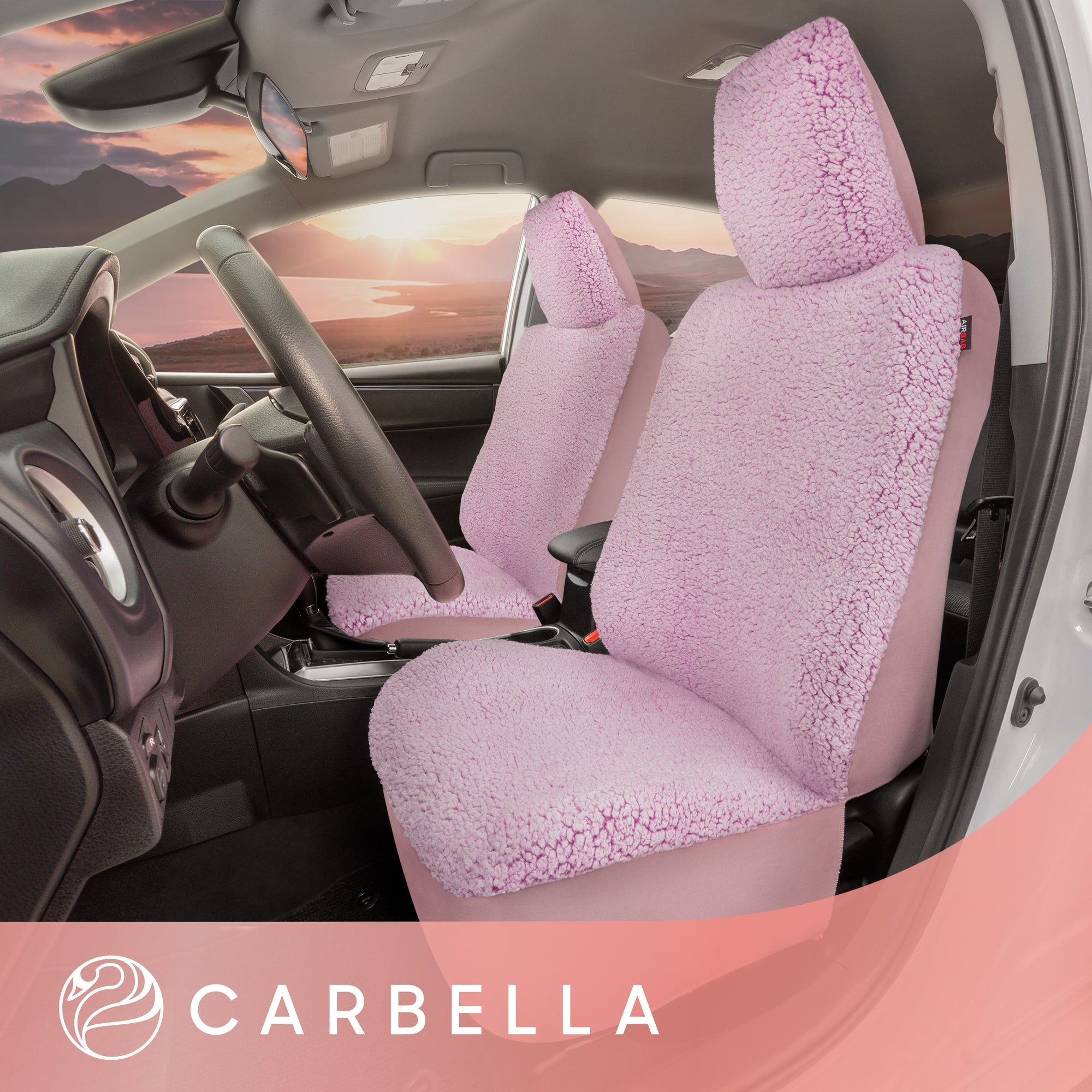 Carbella 2-Pack Plush Sherpa Fleece Front Car Seat Covers - Pink