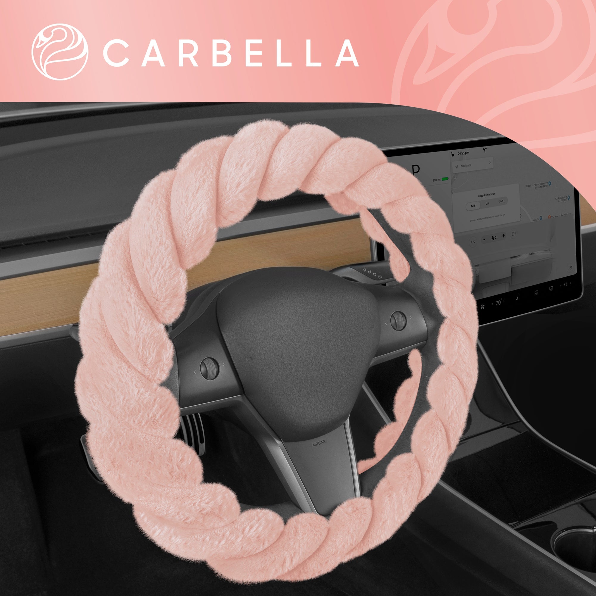 Carbella Twisted Plush Fur Steering Wheel Cover (Fits 14.5" - 15.5")