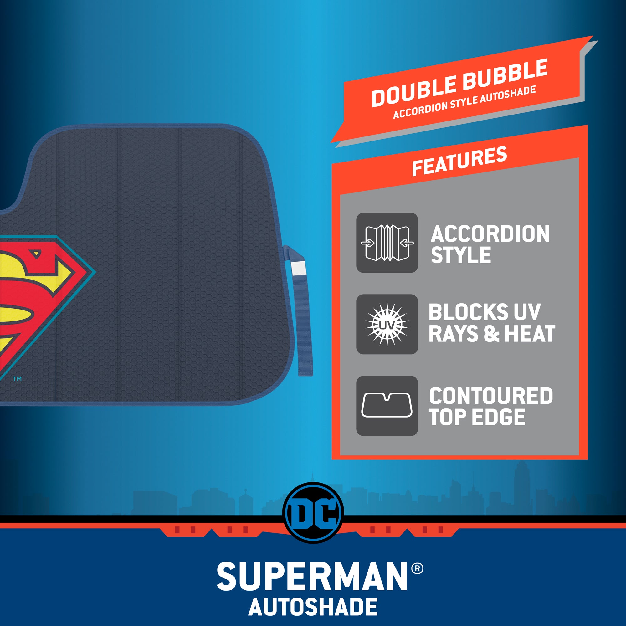 Warner Bros DC Comics Superman Logo Front Windshield Sunshade (58" x 27")