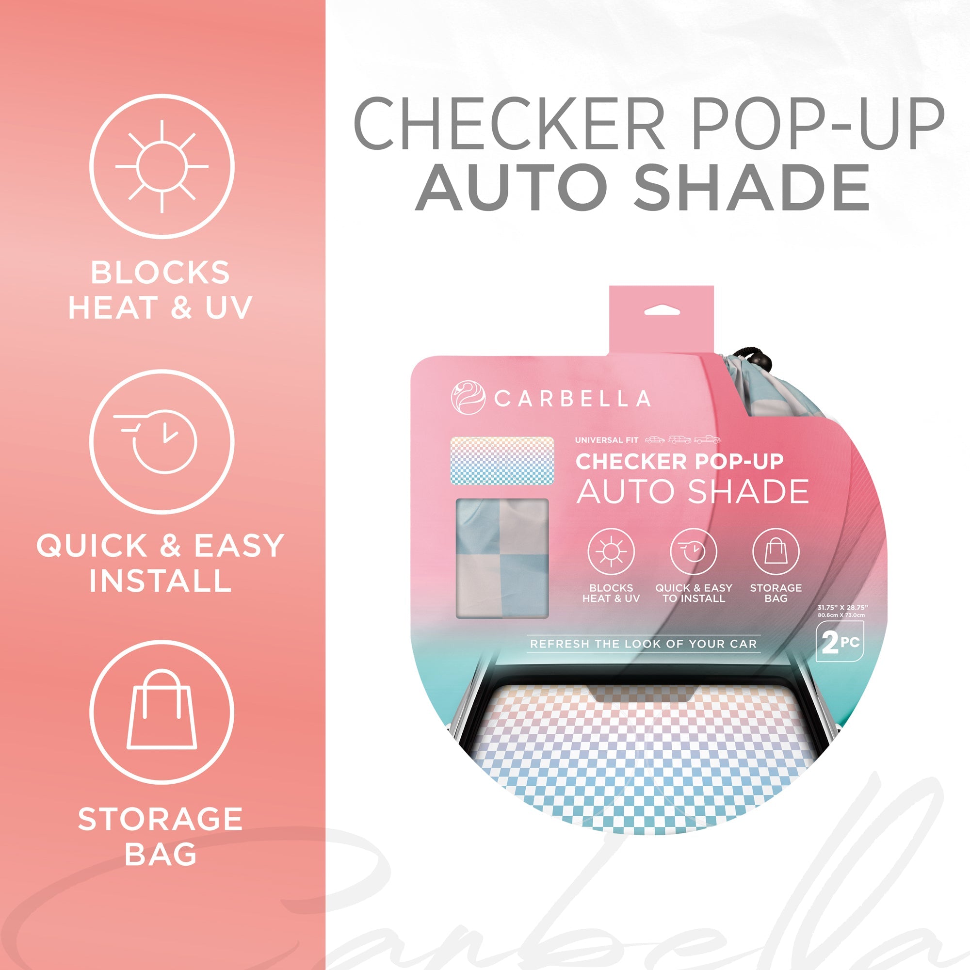 Carbella Checker Rainbow Gradient Sunshade (64" x 32")