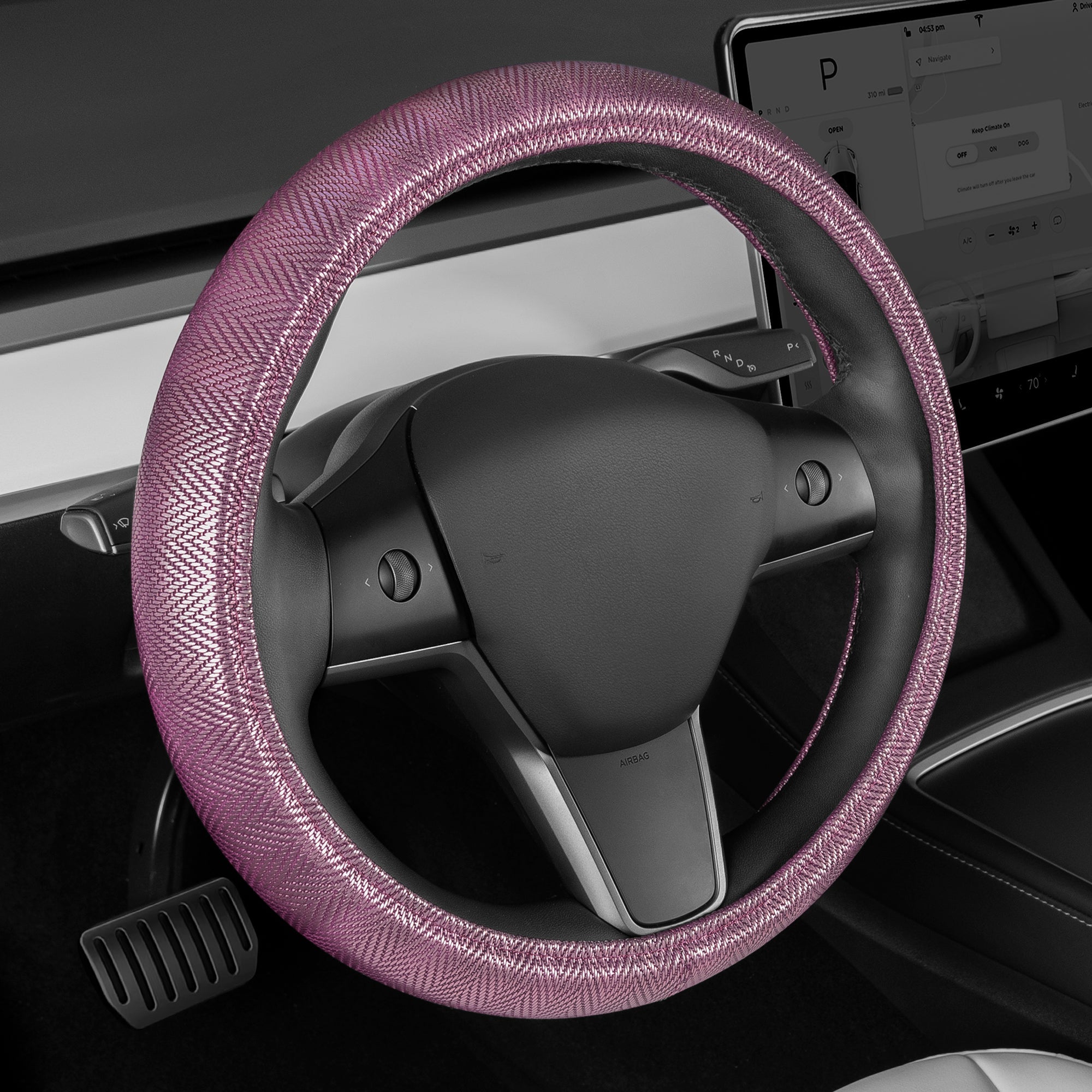 Carbella Purple Herringbone Steering Wheel Cover (Fits 14.5" - 15.5")