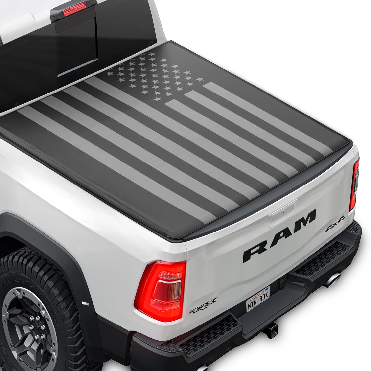 MotorBox USA Black American Flag Soft Roll-Up Retractable Tonneau Cover for Ram 1500 (2009 - 2024) / Ram 2500/3500 (2009 - 2024) - 5.7' bed