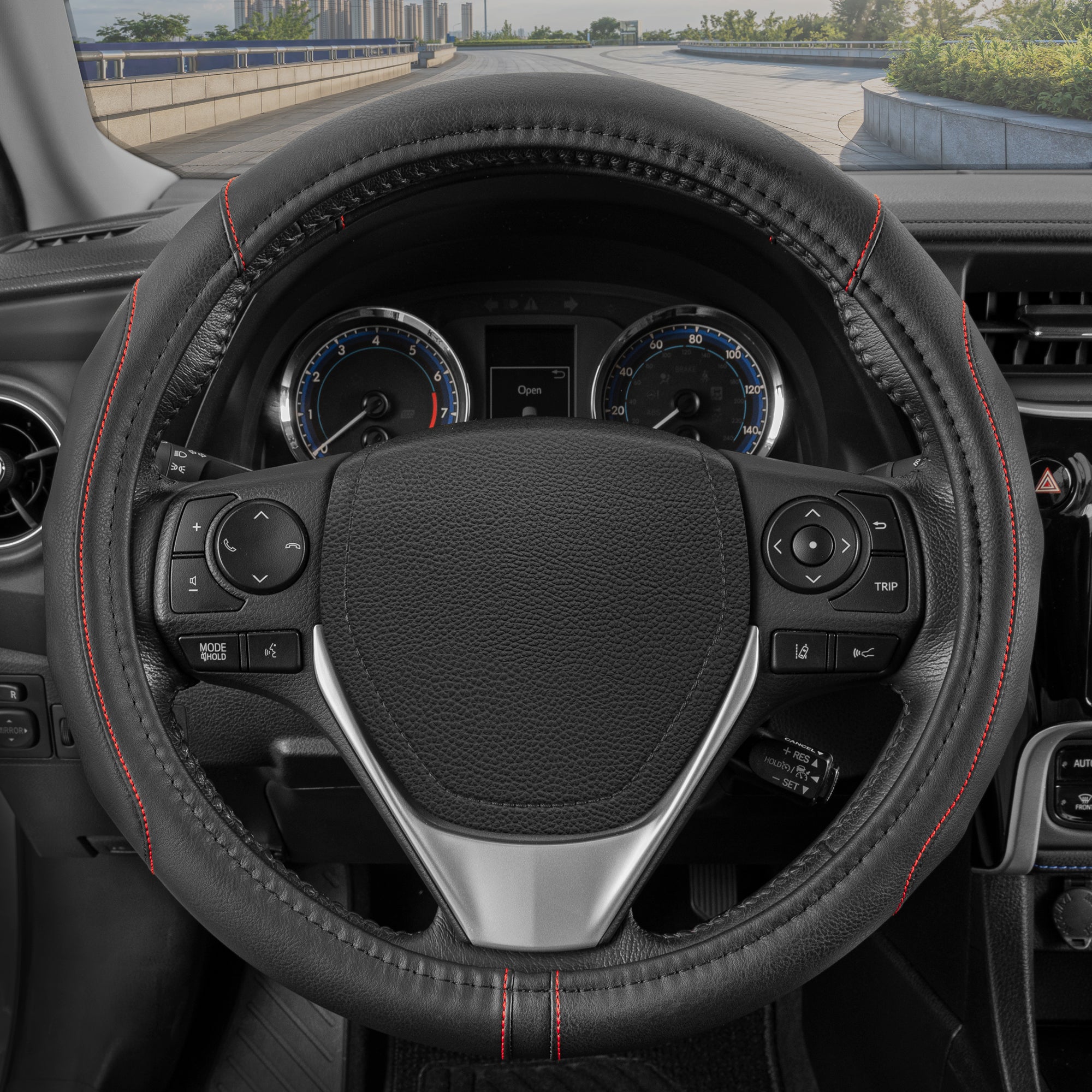 MotorTrend GripDrive Accent Stitched Ergonomic Grip Steering Wheel Cover (Fits 14.5" - 15.5")