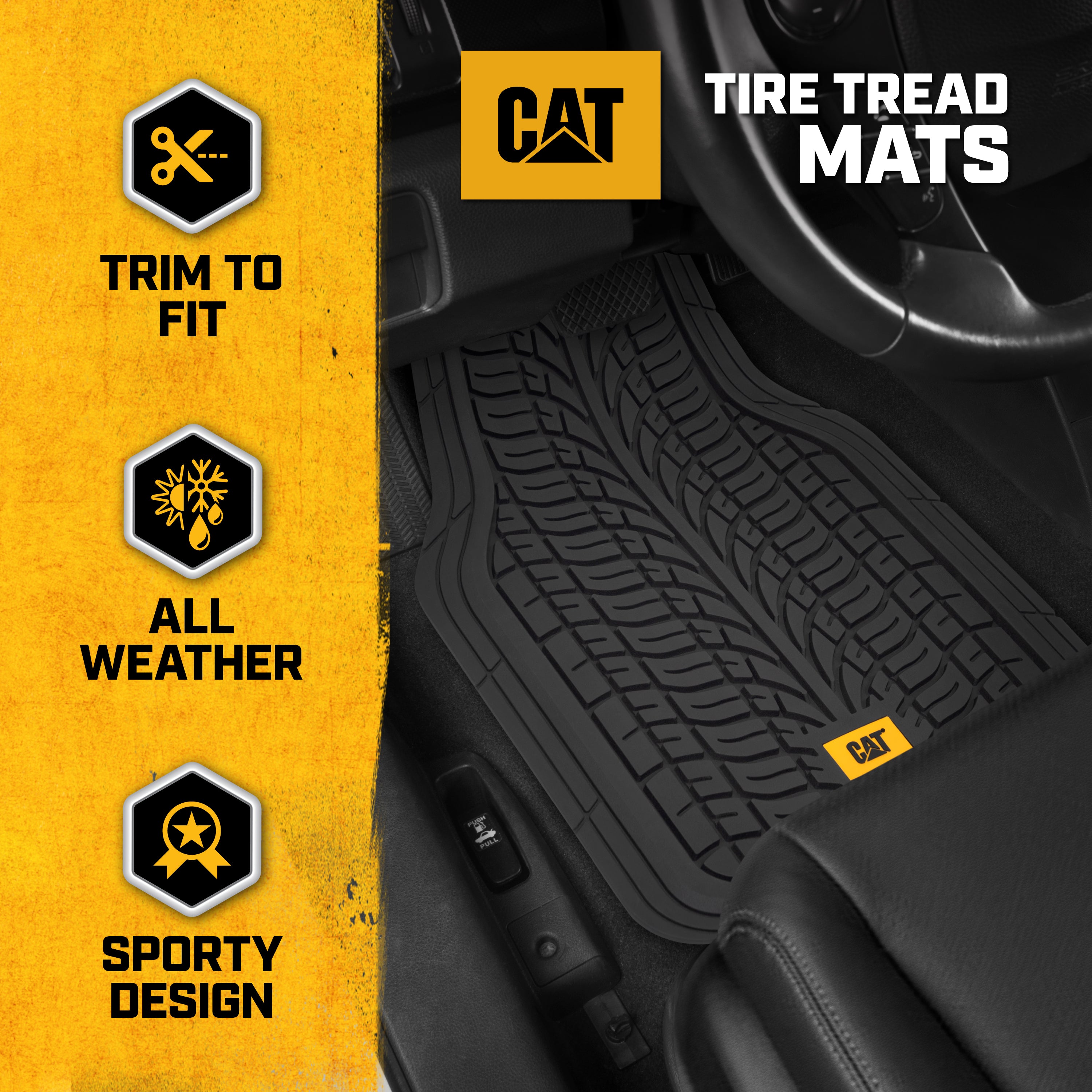 CAT ToughTread 4-Piece Front Floor Mats and Rear Floor Mats - Heavy Duty, All Weather, Trimmable