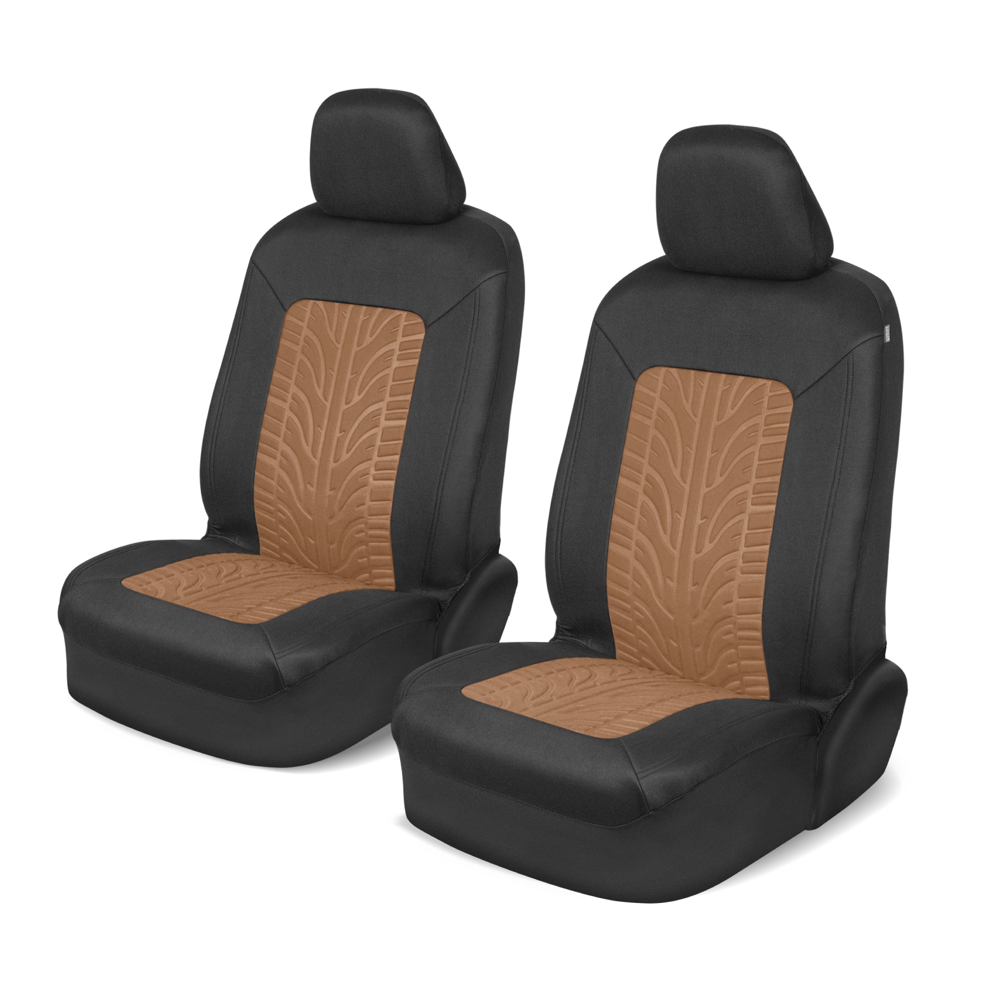 Motor Trend GrandPrix Seat Covers for Cars, 2-Pack Black & Beige Tire Tread Embossed Car Seat Covers for Front Seats, Automotive Interior Covers for Car Truck Van SUV