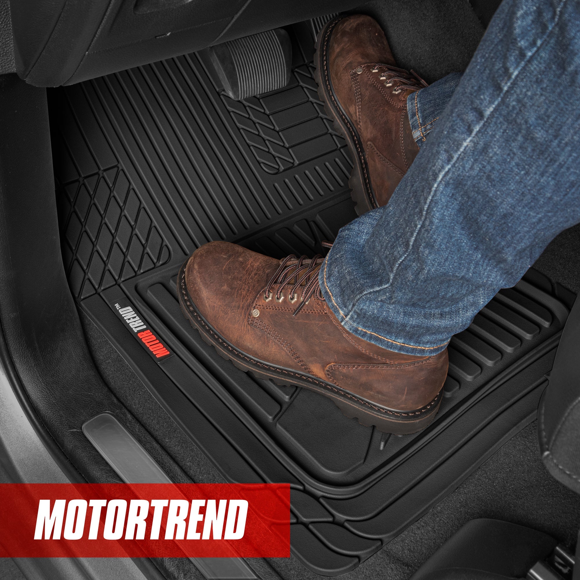 MotorTrend 3-Piece FlexTough Advanced Rubber Multi-Channel Front Floor Mats and Rear Floor Mat