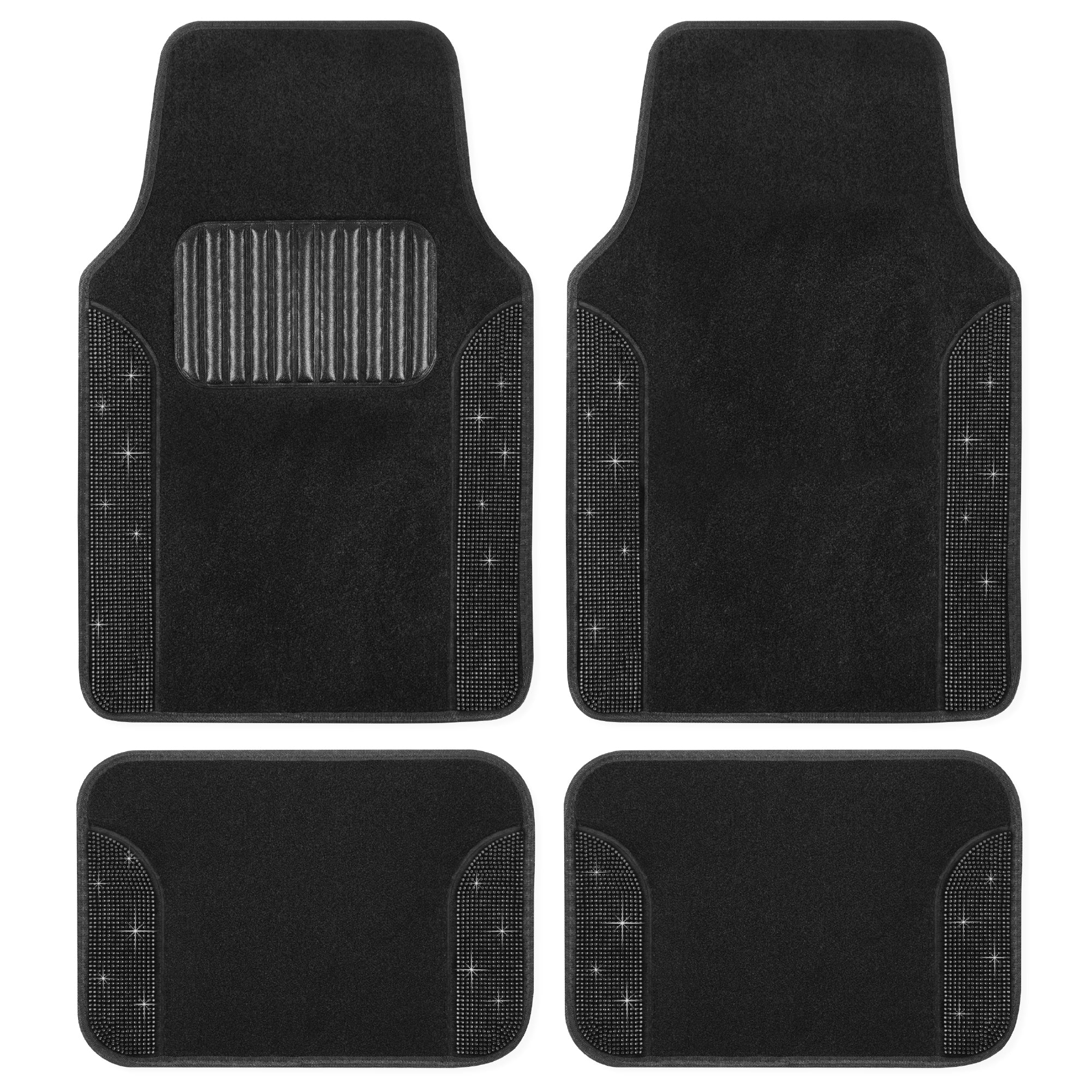 Carbella 4-Piece Black Diamond Crystals Front  Floor Mats and Rear Floor Mats