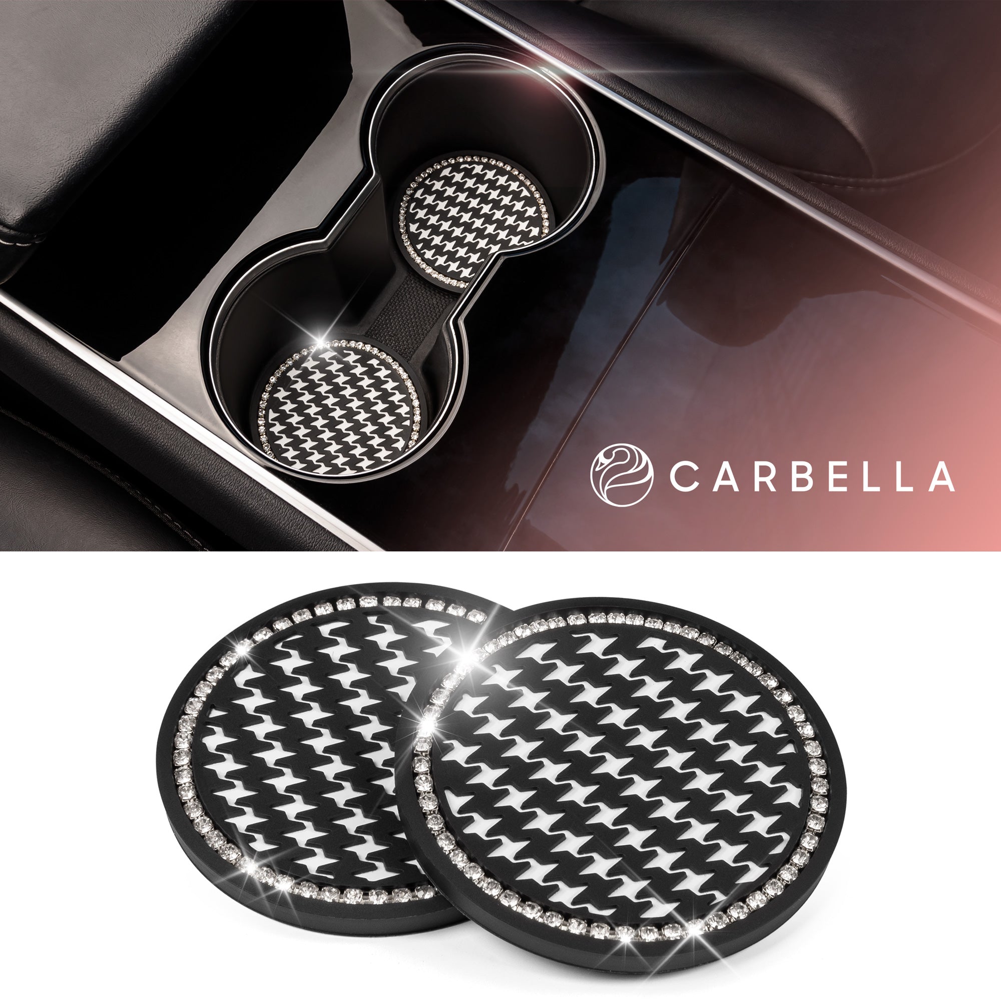 Carbella 2-Pack Houndstooth Bling Coasters