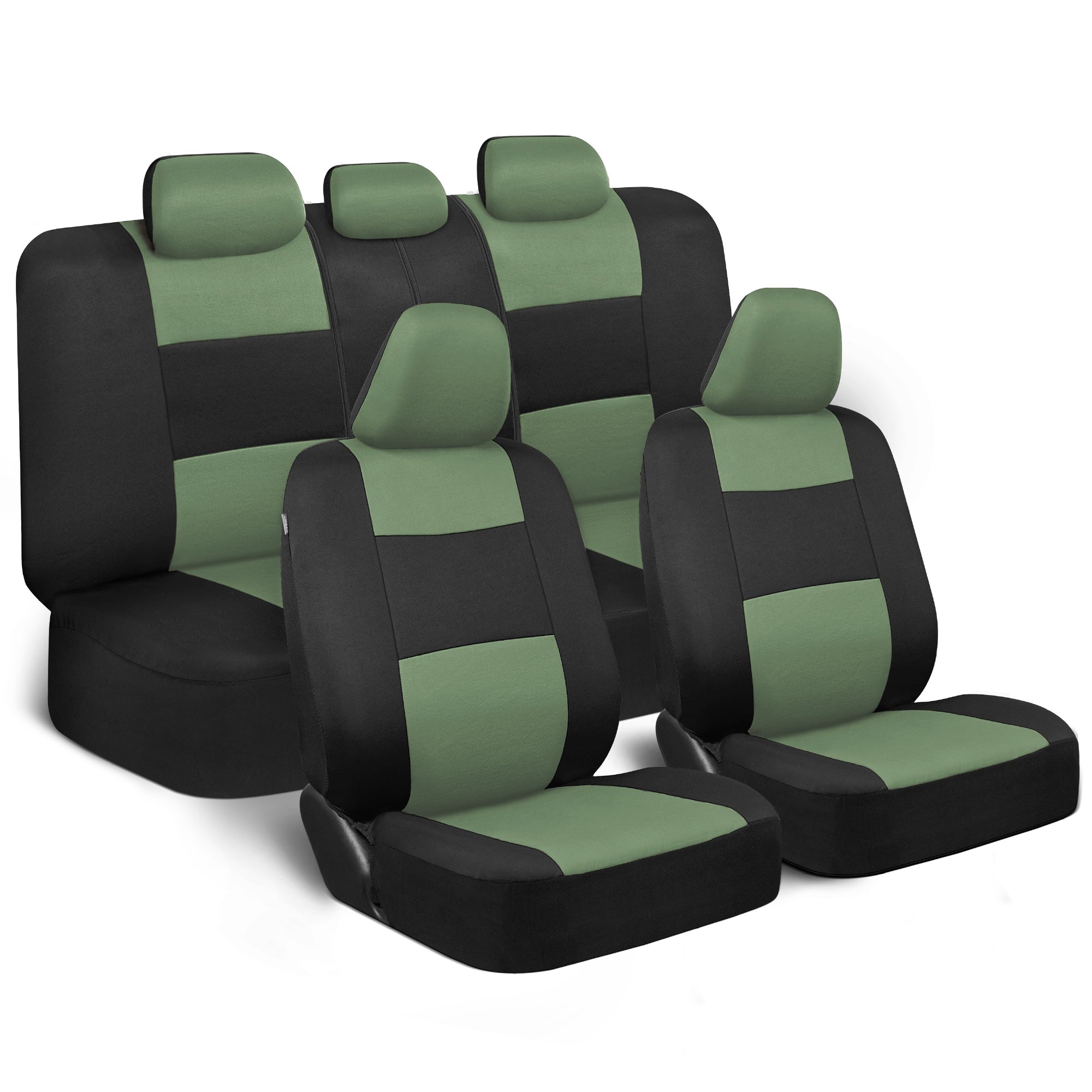 BDK 9-Piece PolyPro Front Seat Covers and Rear Seat Covers - Black/Green