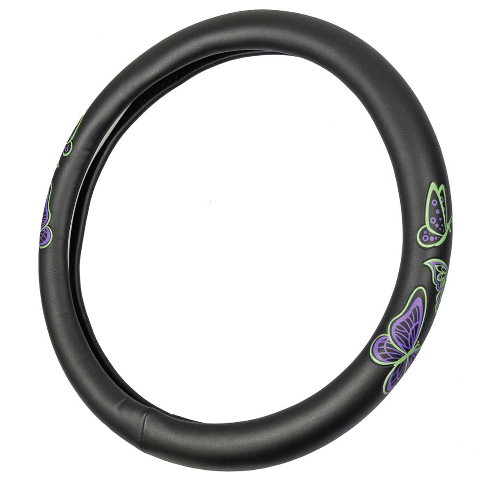 BDK GripGrab Comfort Grip Purple/Green Butterflies Steering Wheel Cover (Fits 14.5" 15.5")