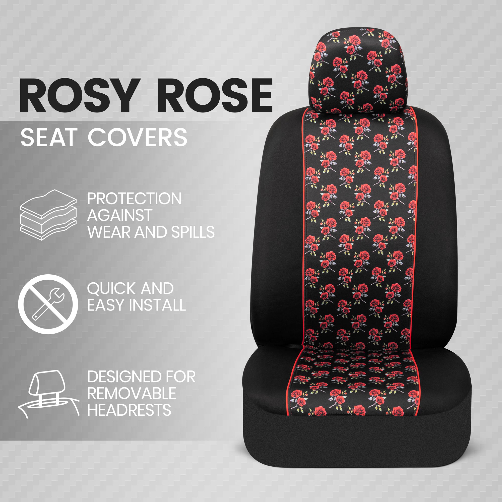 BDK 2-Pack Red Roses Front Seat Covers