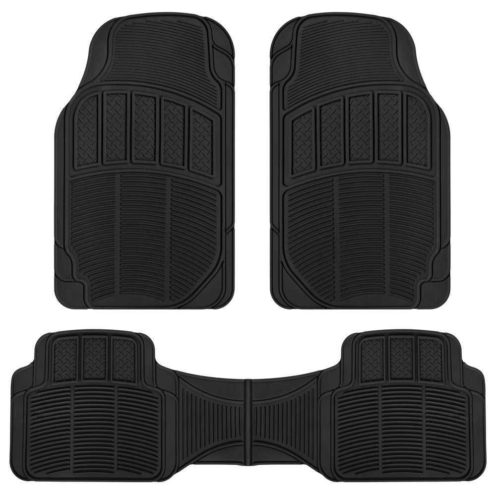 BDK 3-Piece Square Heel Pads Front Floor Mats and Rear Floor Mats - Heavy Duty, All Weather, Trim to Fit