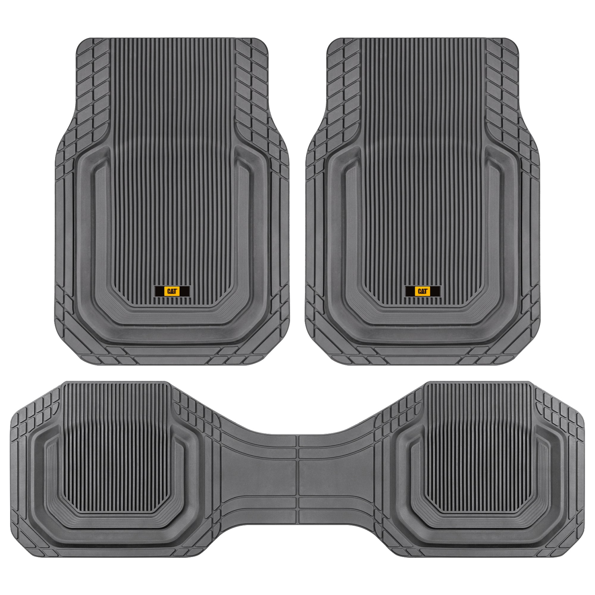 Cat® TerrainGuard™ Heavy-Duty 3-Piece All-Weather Rubber Floor Mats for Car, Truck, SUV, Van - Trim-to-Fit Deep Dish Automotive Floor Liners, Maximum Dirt & Water Protection, Universal Fit, Gray