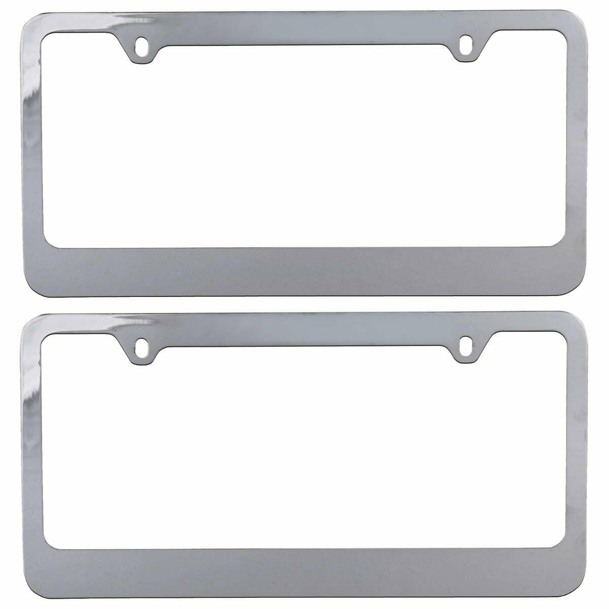 BDK 2-Pack Stainless Steel Chrome Plated Metal License Plate Frame - Standard Size (12.25" x 6.25") - Blank