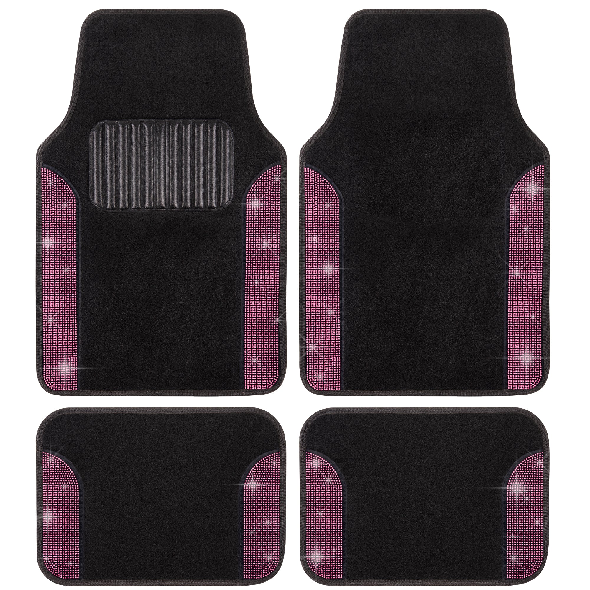 Carbella 4-Piece Diamond Bling Front Floor Mats and Rear Floor Mats - Pink