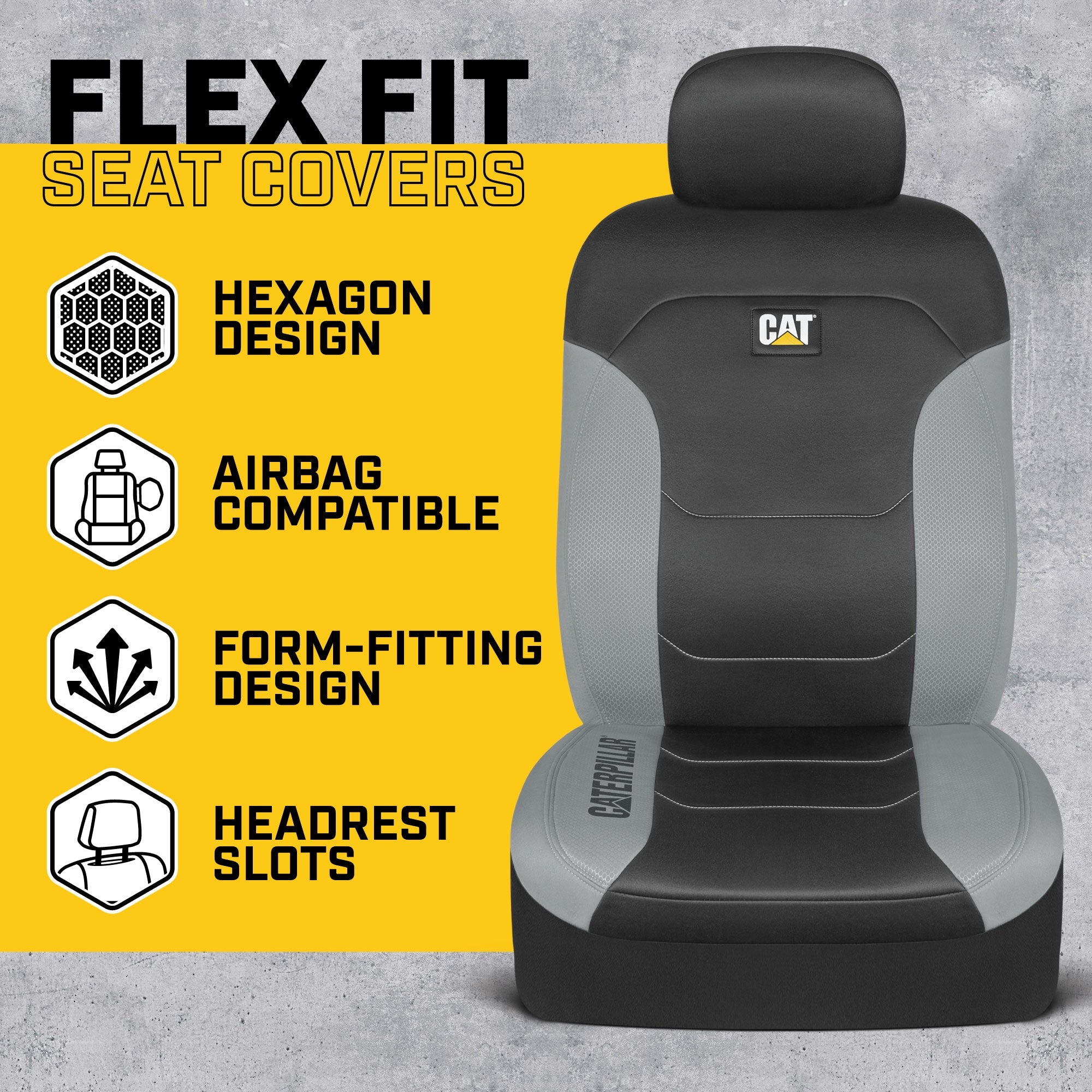 CAT 2-Pack FlexFit Front Seat Covers with Hexagonal Design