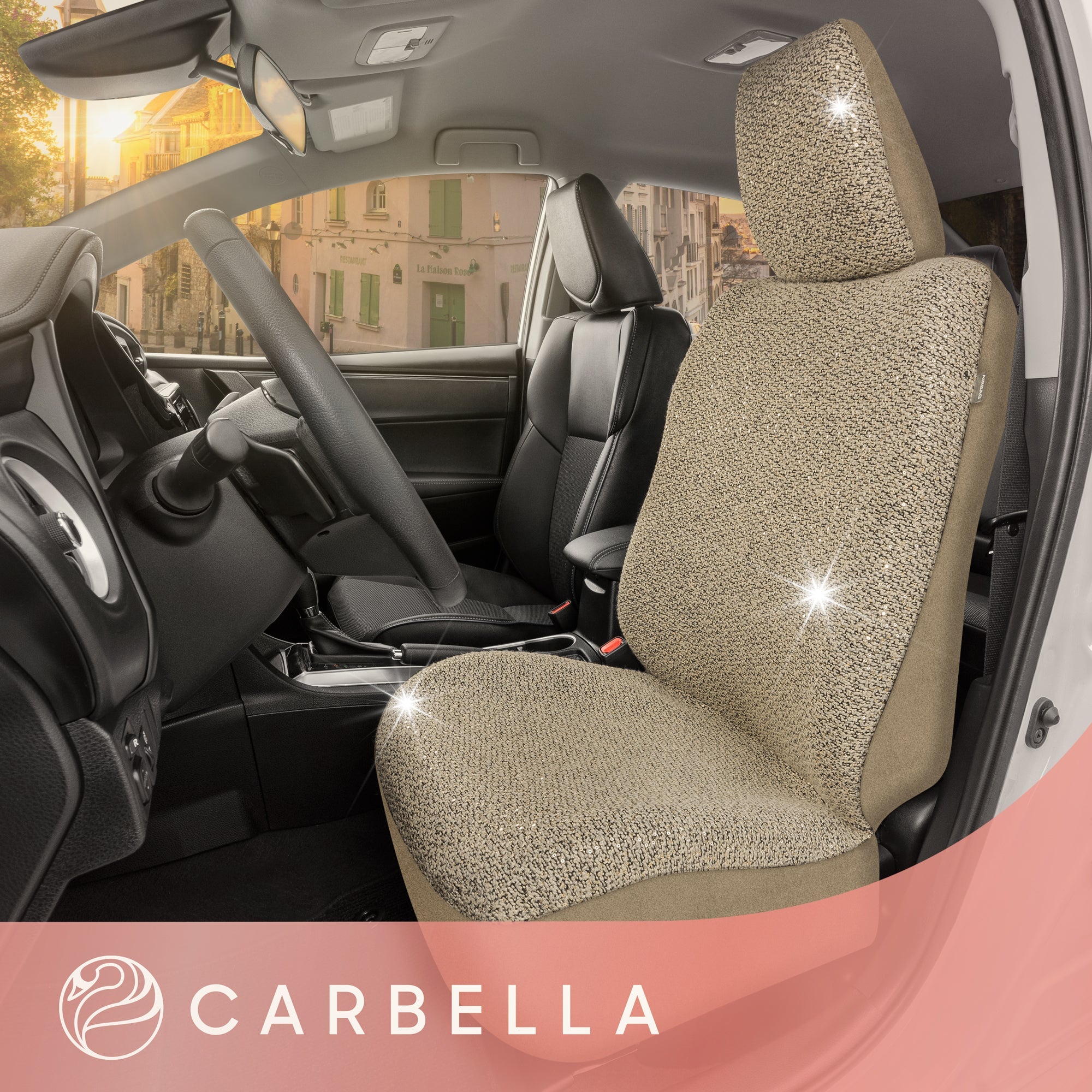 Carbella Sequin Tweed Front Seat Covers - Pink