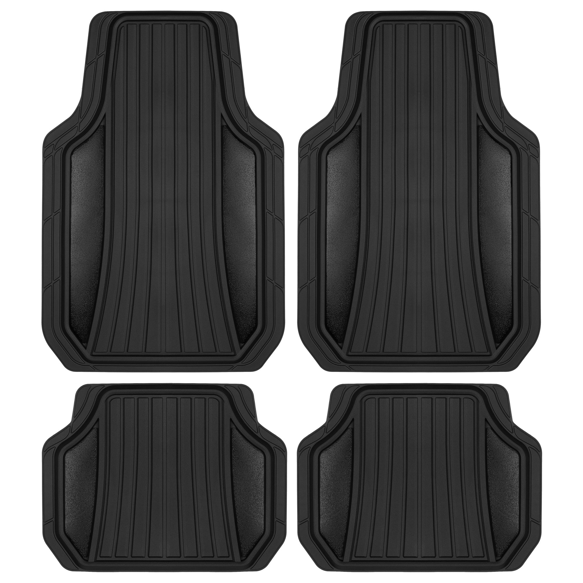 MotorTrend 4-Piece Shield Two-Tone Gloss Front Floor Mats and Rear Floor Mats - Heavy Duty, All Weather, Trim to Fit - Black