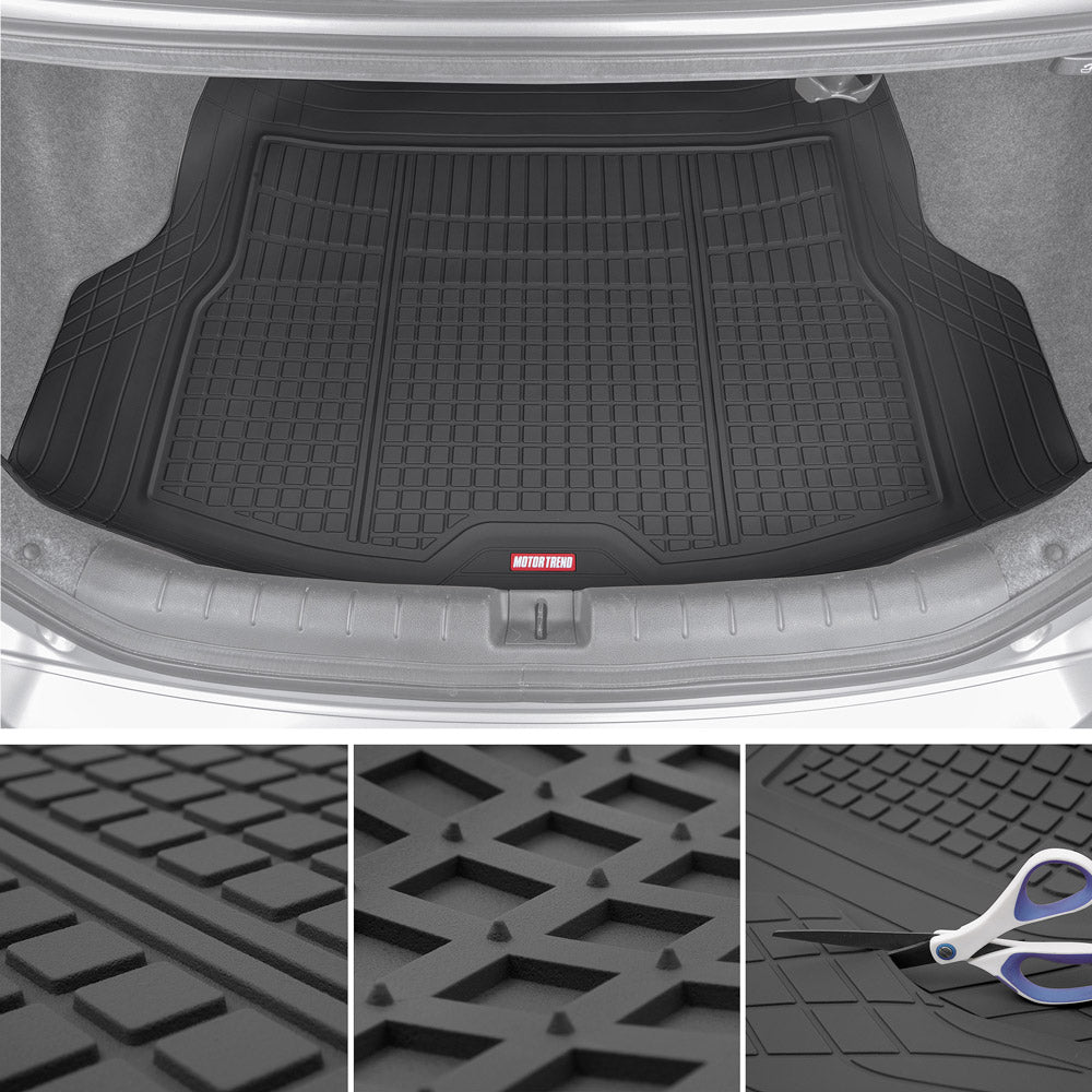 MotorTrend FlexTough Square Groove Trunk/Cargo Liner Mat - Heavy Duty, All Weather, Trim to Fit (54" x 37")