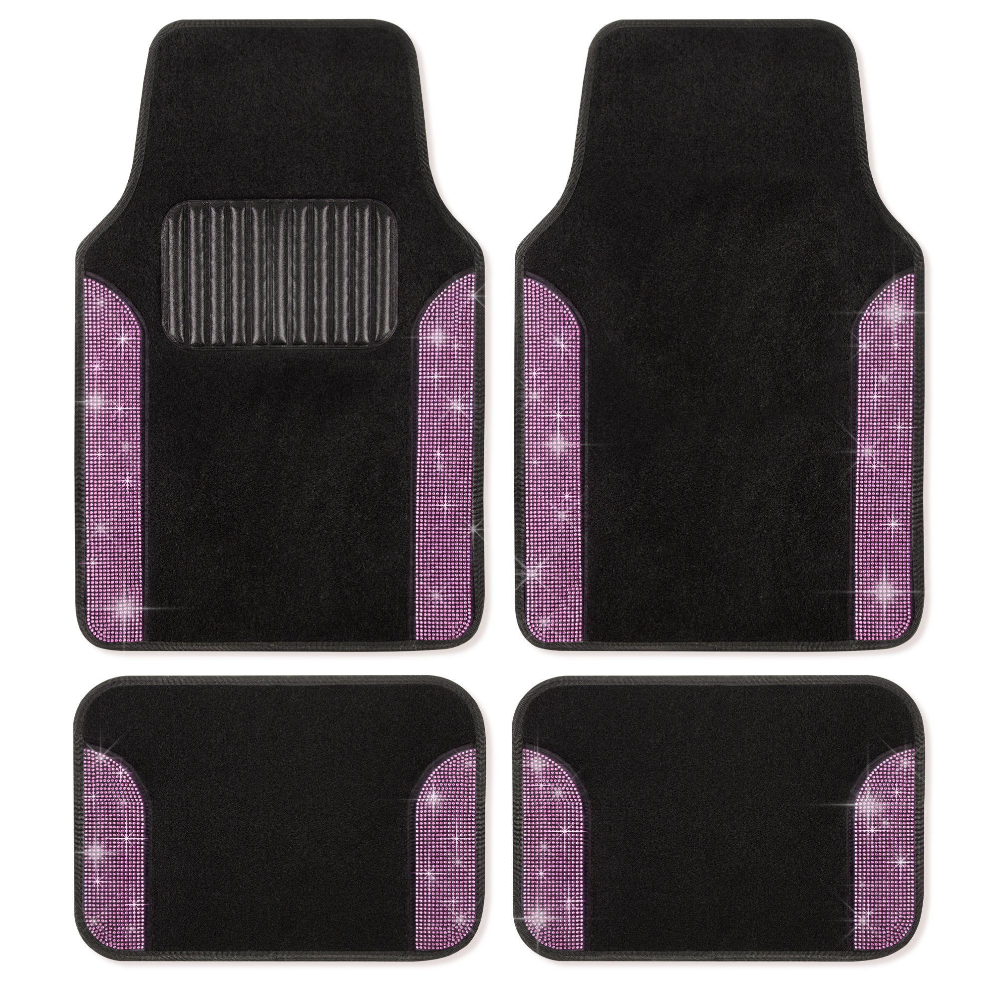 Carbella 4-Piece Diamond Bling Front Floor Mats and Rear Floor Mats - Light Pink