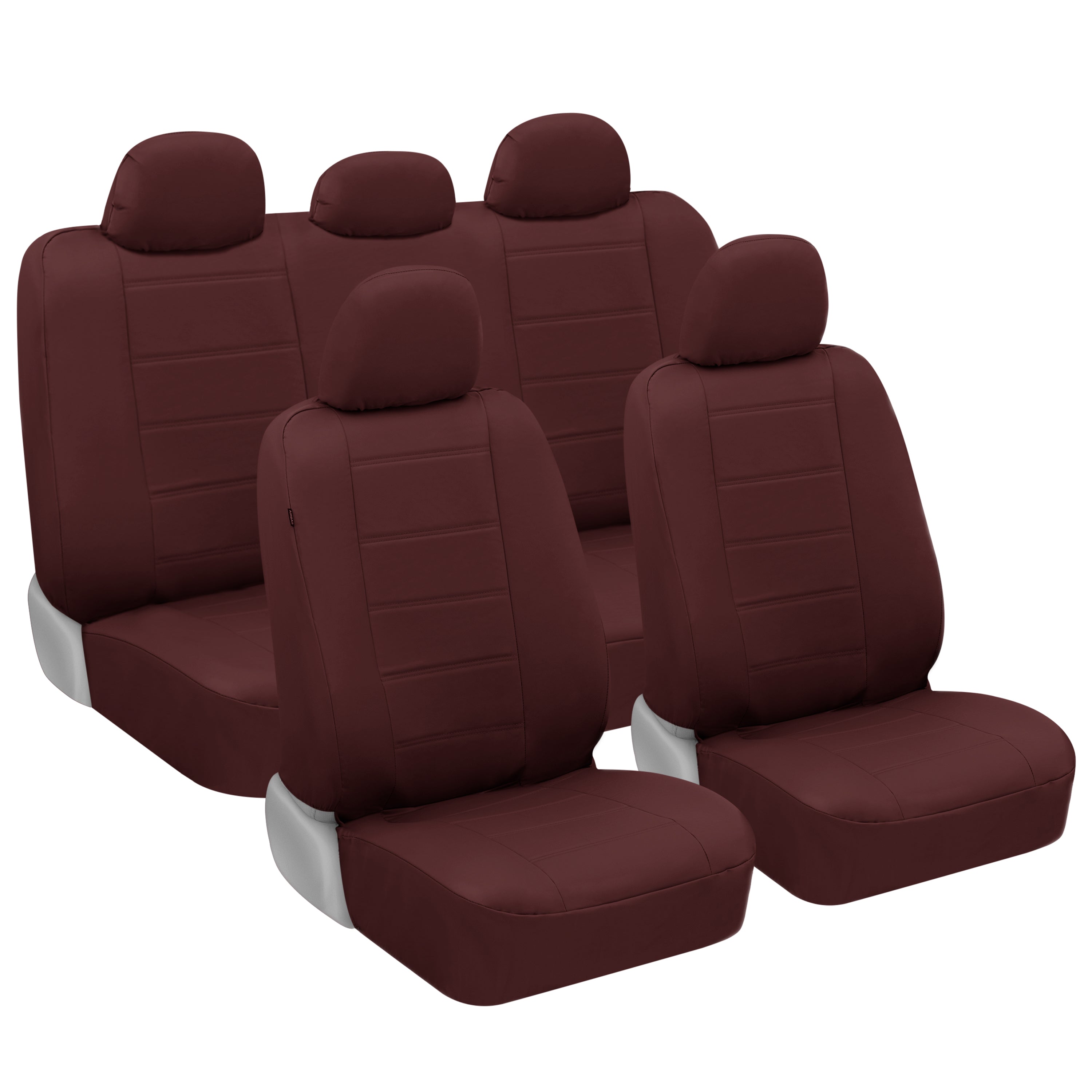 MotorTrend 9-Piece Premium Faux Leather Front Seat Covers and Rear Seat Covers - Burgundy