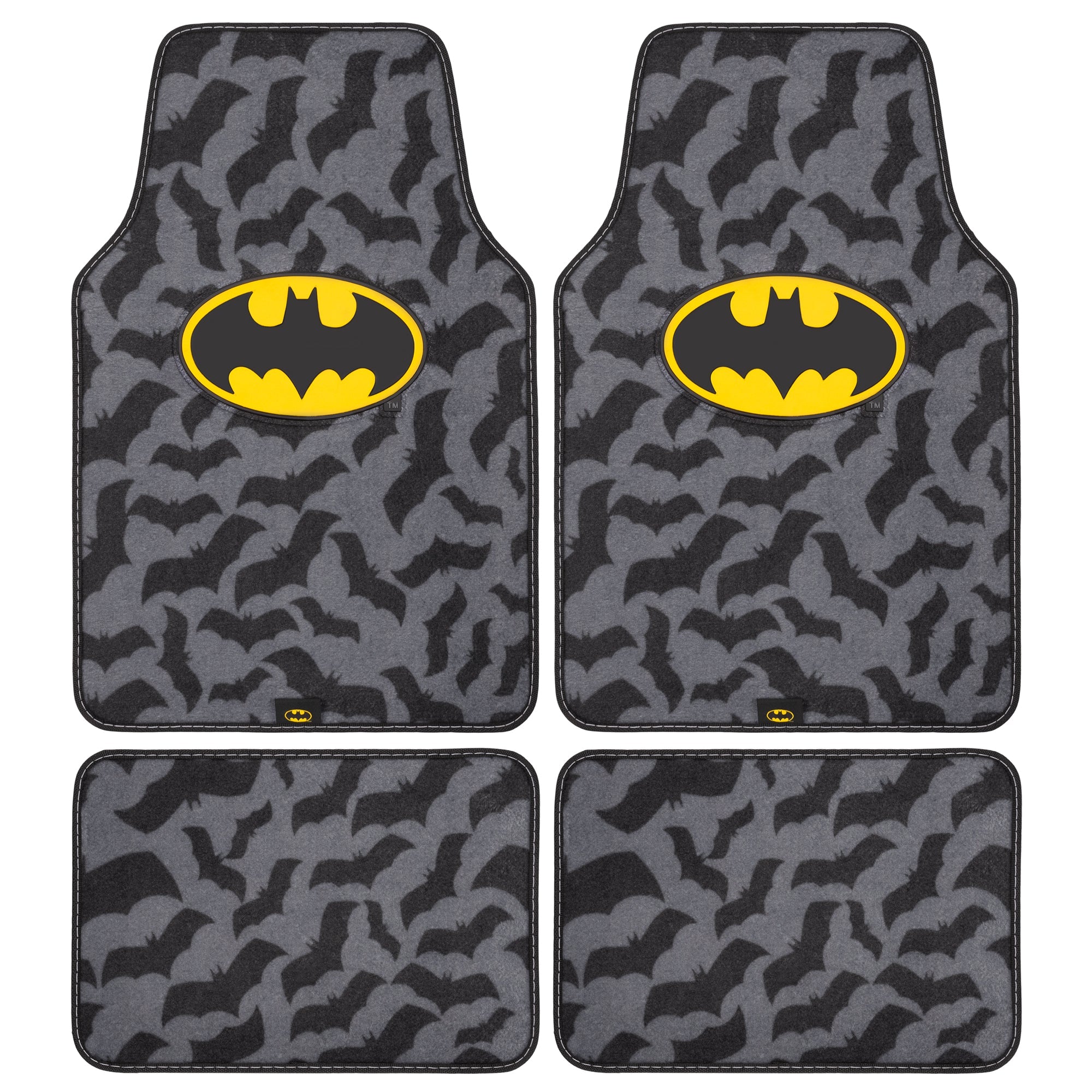 Warner Bros DC Comics 4-Piece Batman Logo with Bat Background Front Floor Mats