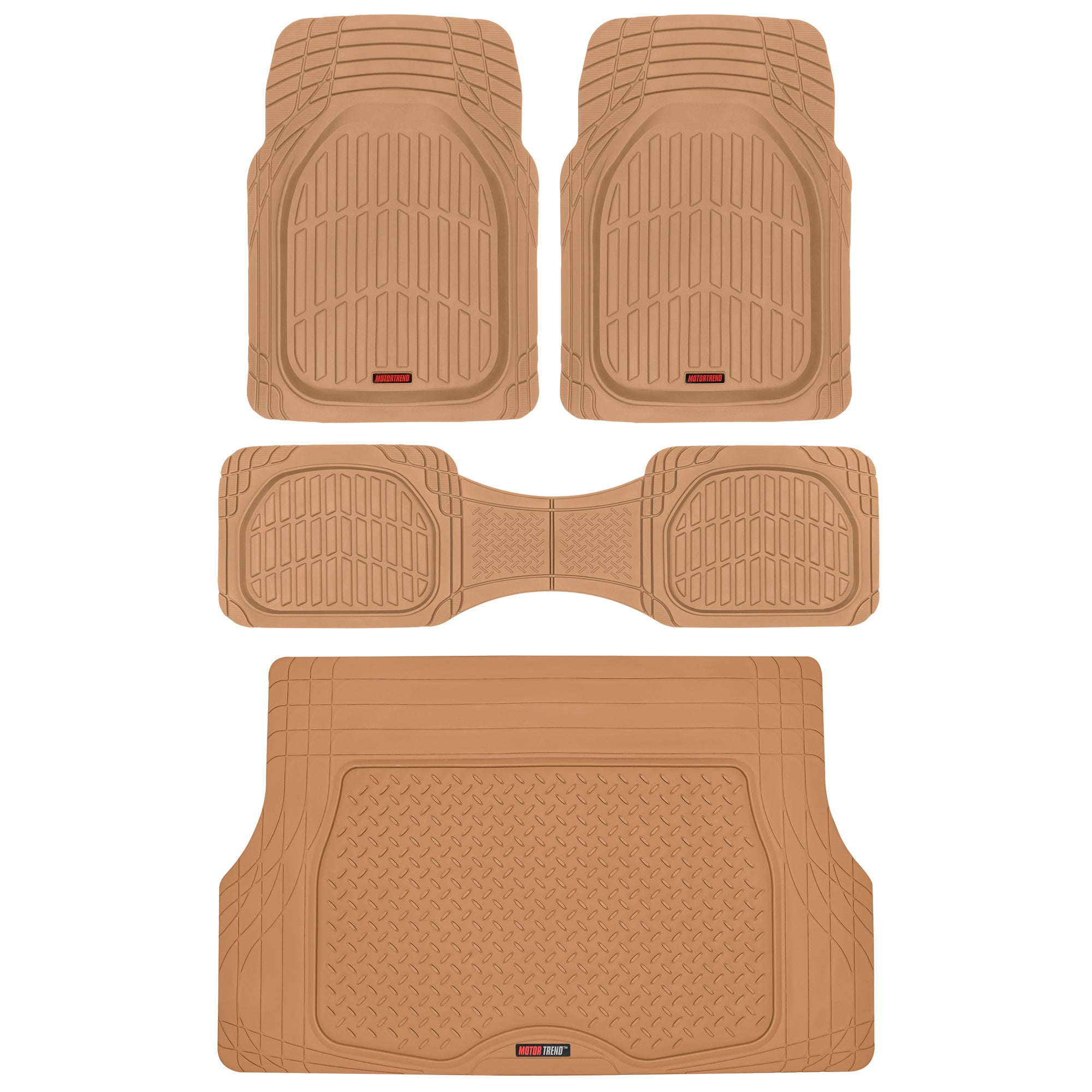 MotorTrend 4-Piece FlexTough Deep Dish Front Floor Mats, Rear Floor Mat, and Trunk/Cargo Mat - Heavy Duty, All Weather, Trim to Fit