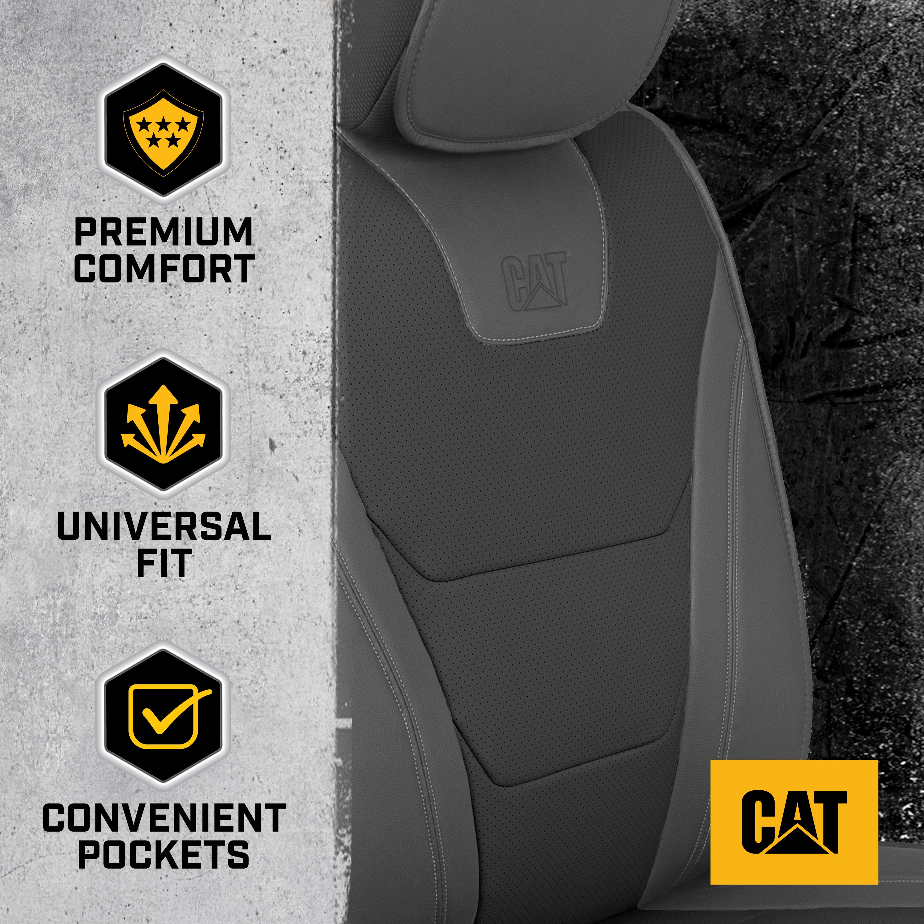 CAT 2-Pack Edge Deluxe Premium Two-Tone Faux Leather Front Seat Covers - Reverse Charcoal