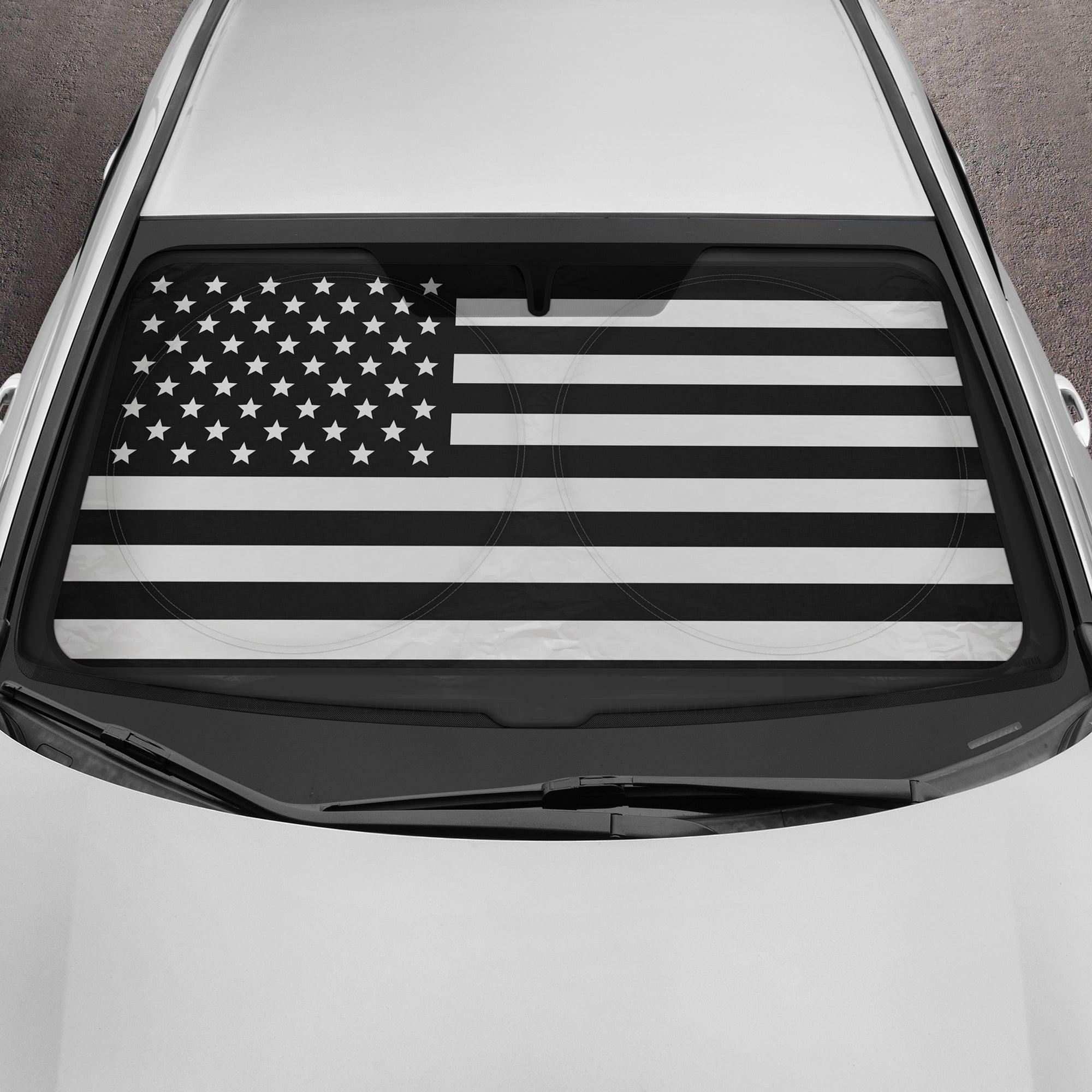 MotorTrend USA Black American Flag Front Windshield Sunshade - Medium (65" x 33")