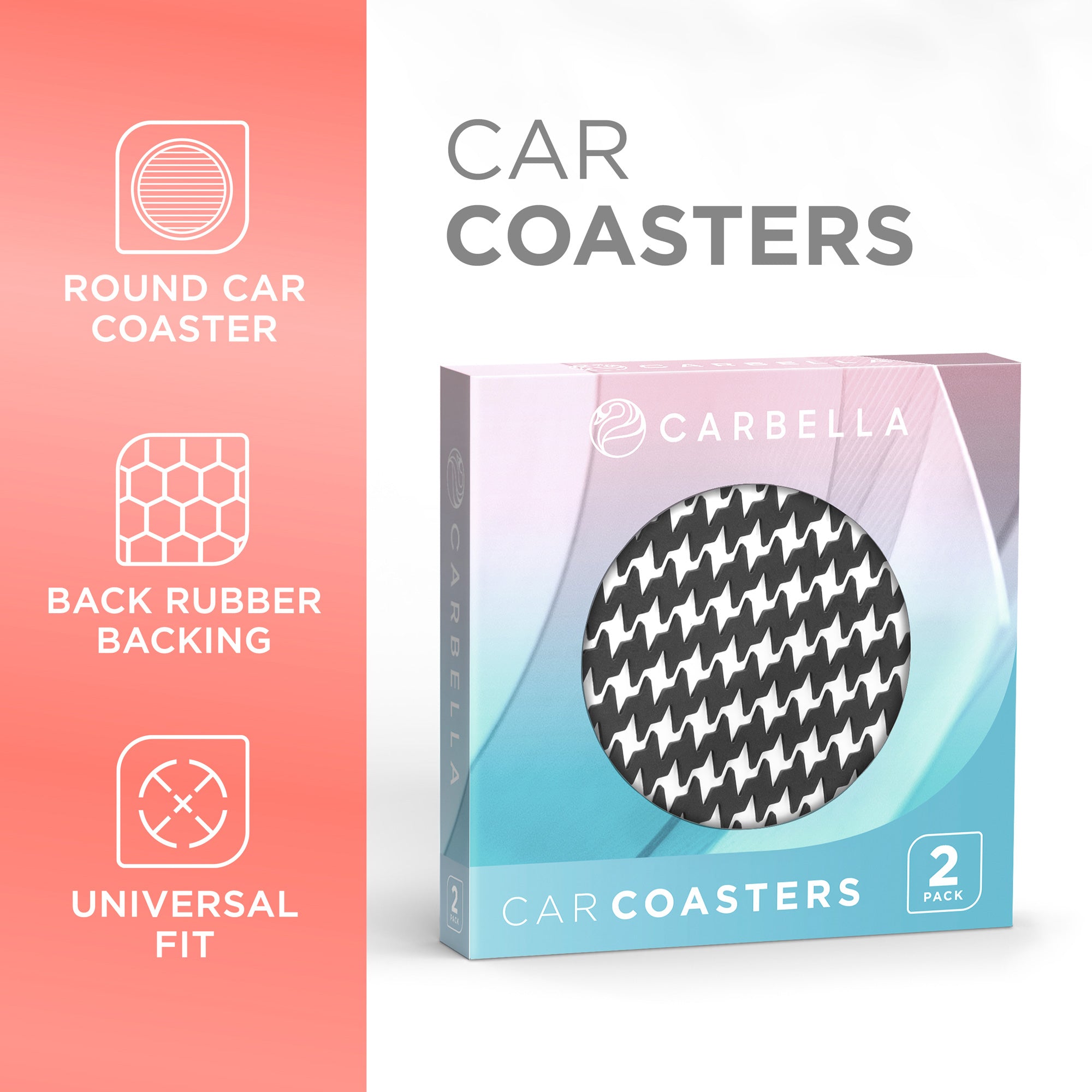 Carbella 2-Pack Houndstooth Bling Coasters