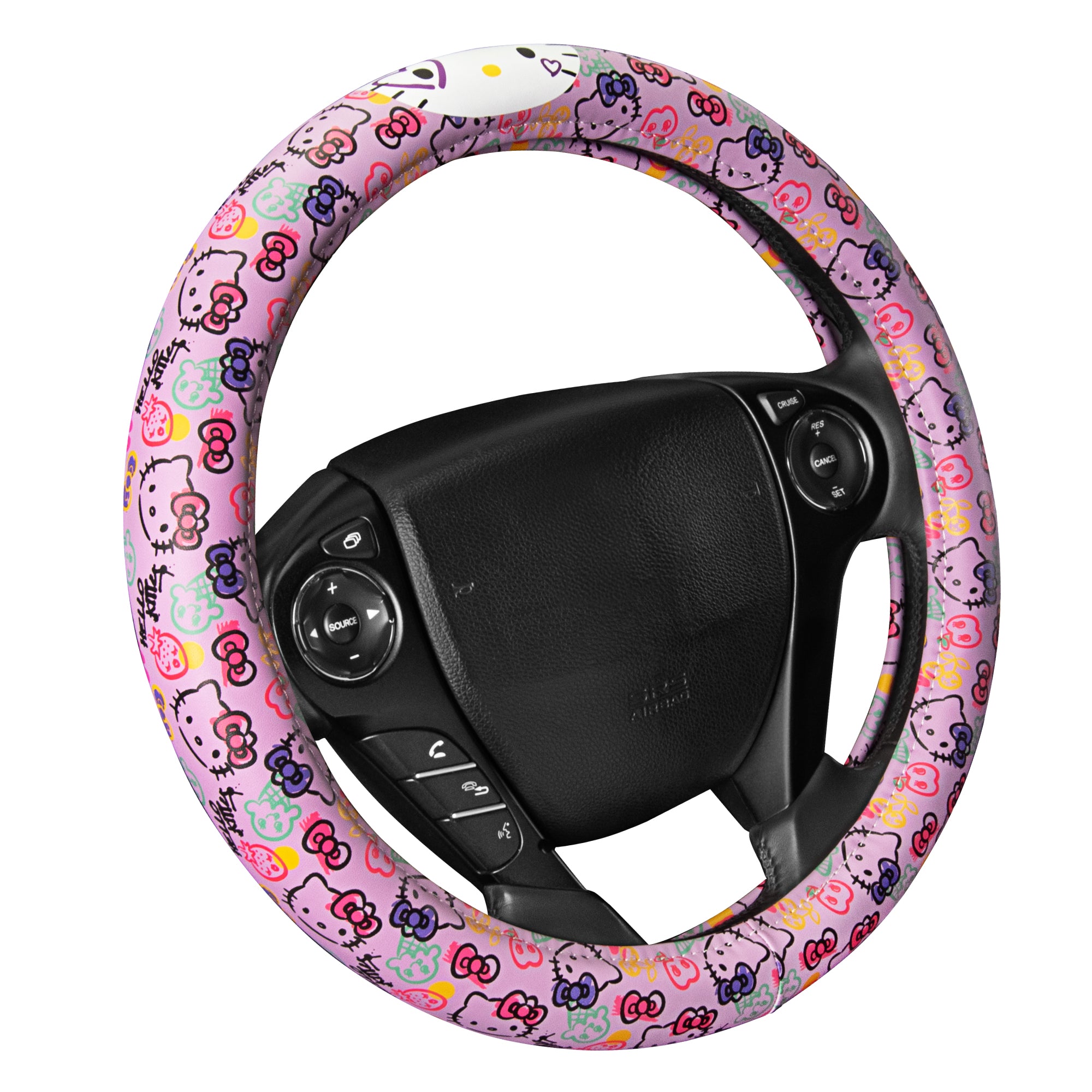 Hello Kitty Steering Wheel Cover, Official Sanrio Car Steering Wheel Cover with Universal Size 14.5 - 15, Cute Steering Wheel Cover for Women, Hello Kitty Car Accessories (Lavender Print)