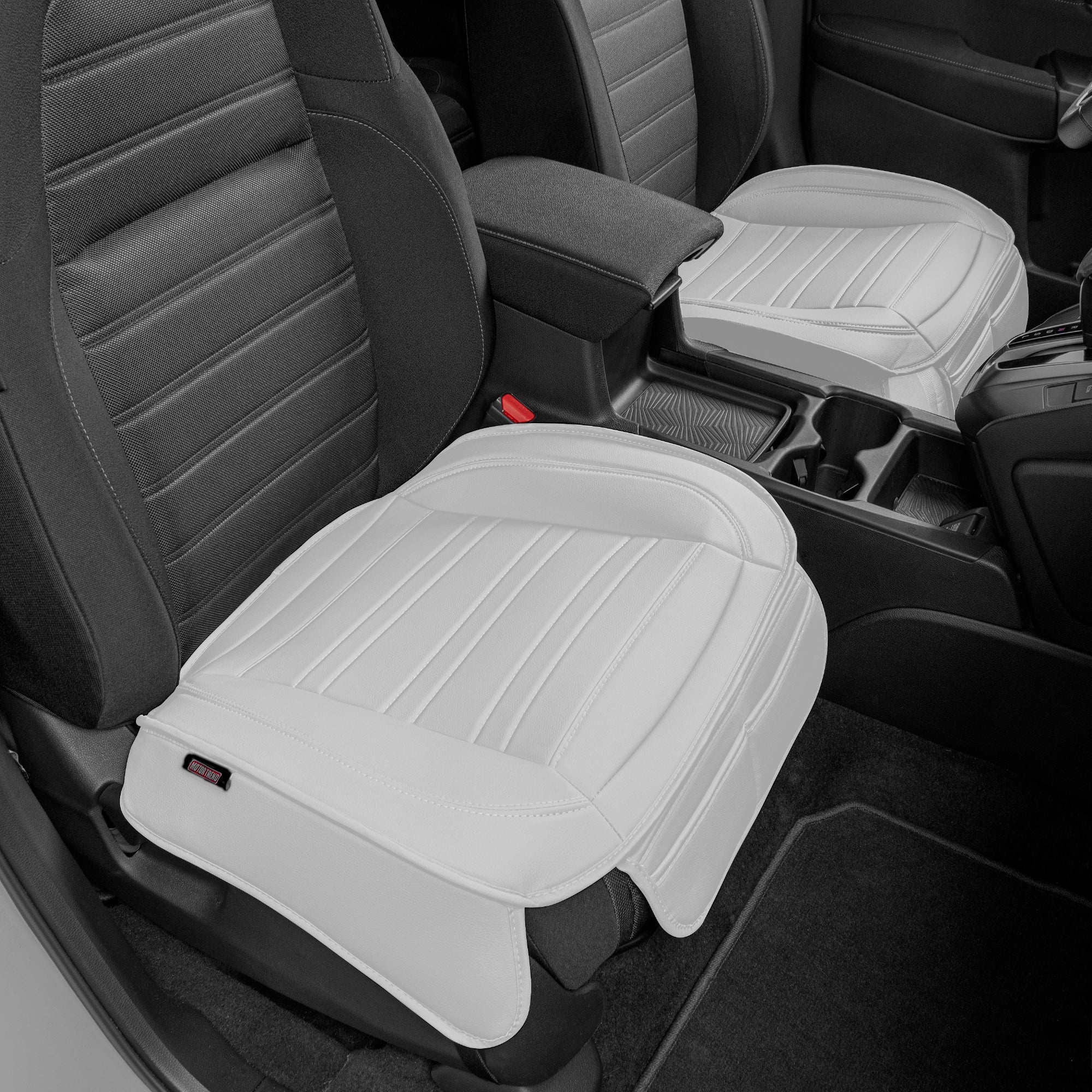 MotorTrend 2-Pack Faux Leather Seat Covers with Front Storage Pockets - White