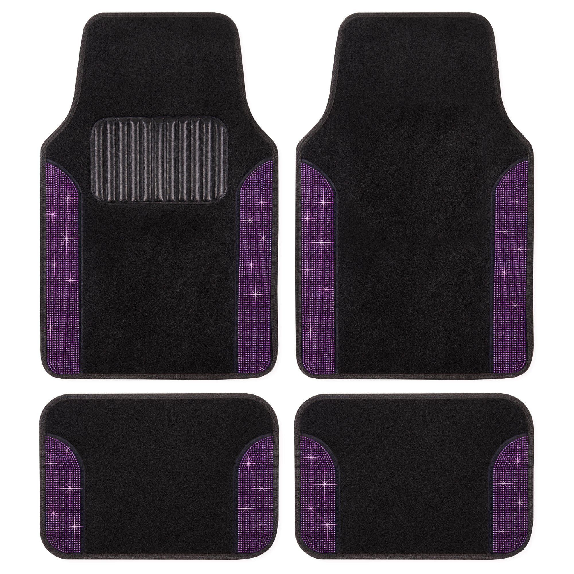 Carbella 4-Piece Diamond Bling Front Floor Mats and Rear Floor Mats - Purple