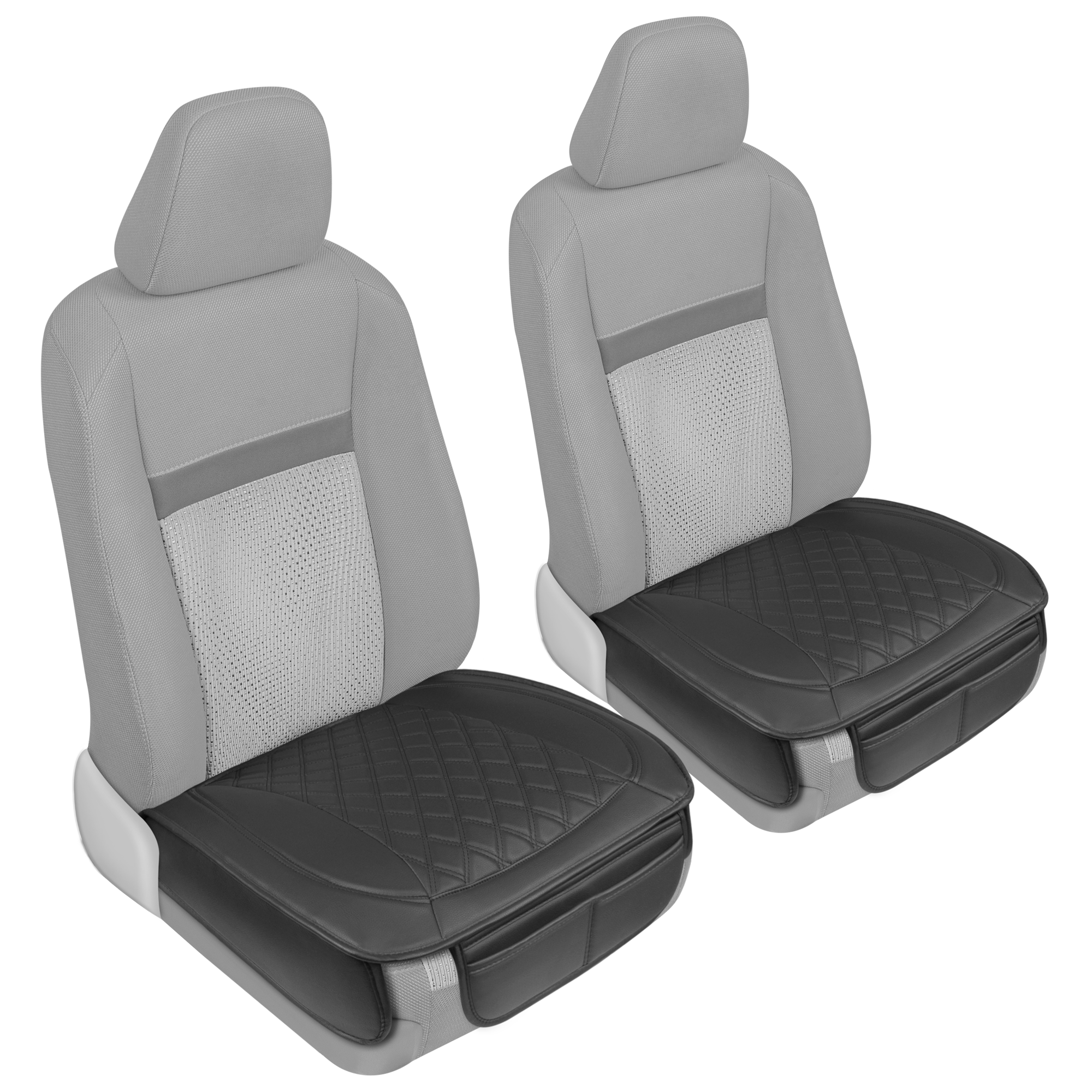 MotorTrend 2-Pack Padded Faux Leather Diamond Stitched Seat Covers with Front Storage Pockets