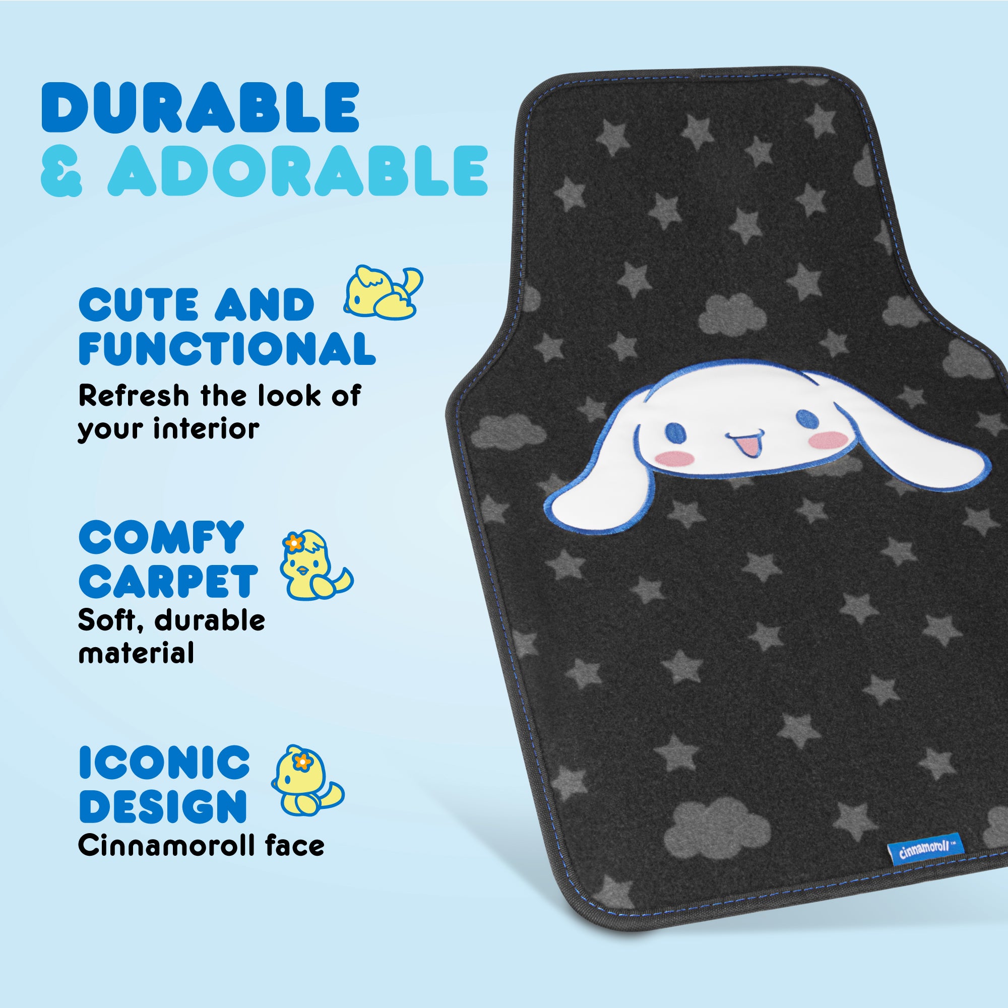 Cinnamoroll Carpet Car Floor Mats - Universal Fit for Cars, SUVs & Trucks - Super Cute Cinnamoroll Print & Pattern Accents - Front & Rear Set, 4 Piece