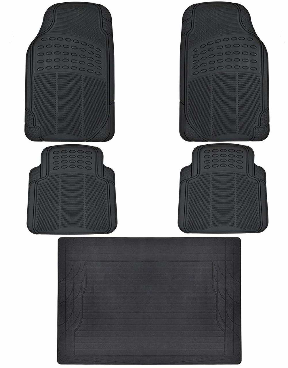 BDK 5-Piece Cushioned Grip Pad Front Floor Mats, Rear Floor Mats, and Cargo Liner  - Heavy Duty, All Weather, Trim to Fit - Beige