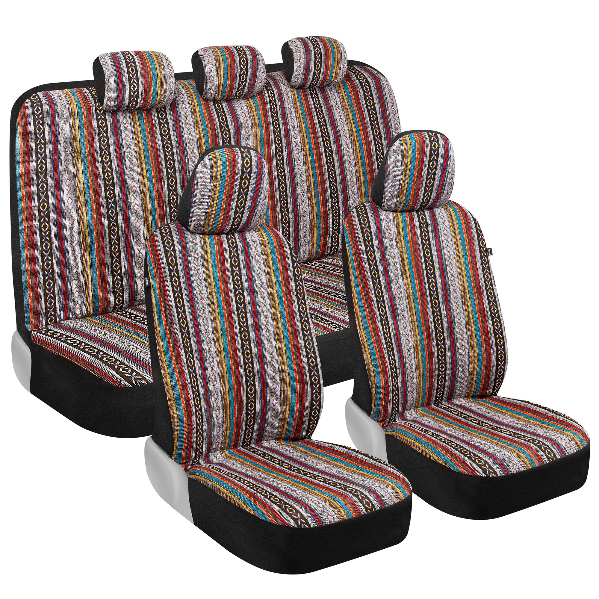 BDK 9-Piece Striped-Woven Saddle Front Seat Covers and Rear Seat Covers