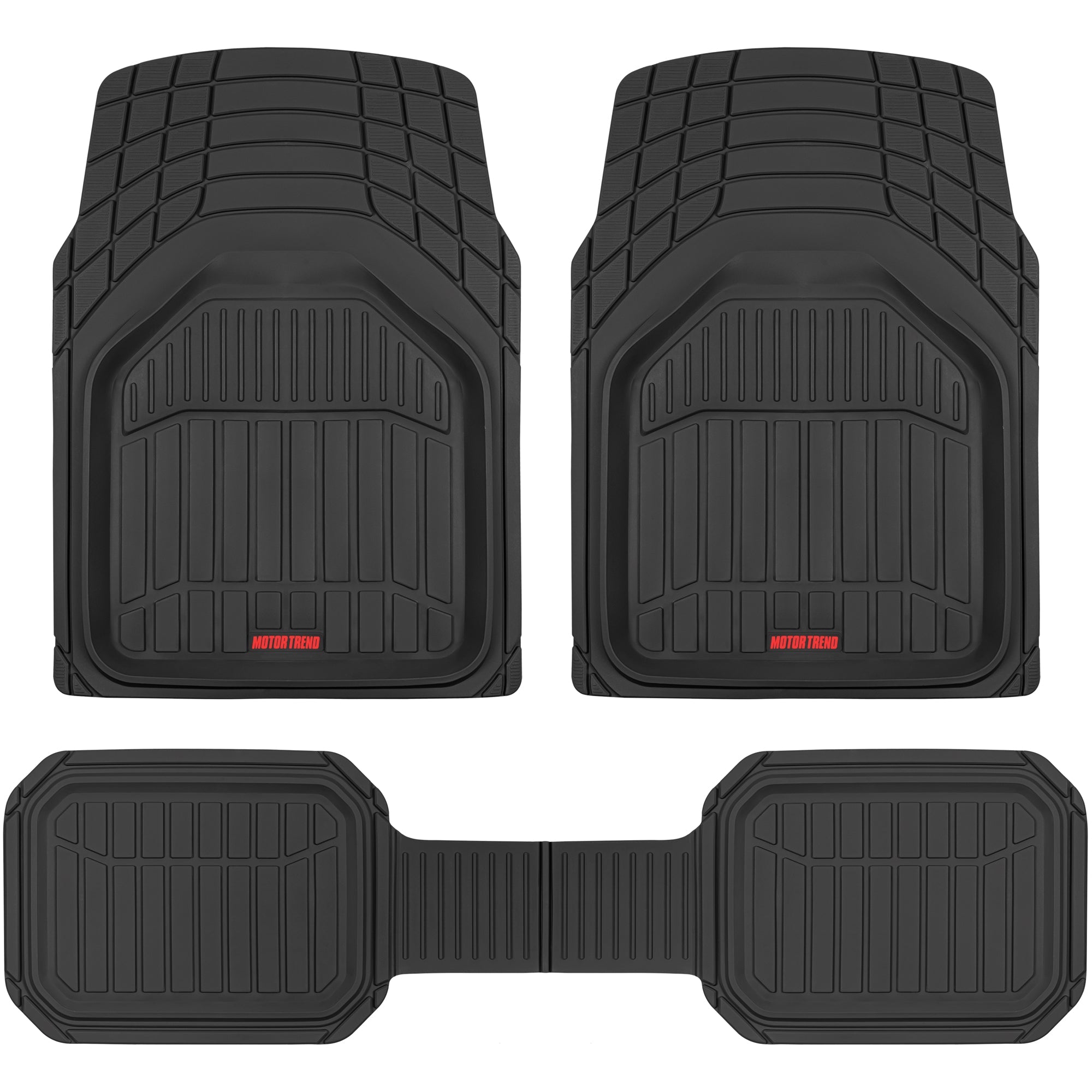 MotorTrend 3-Piece FlexTough Defender Front Floor Mats and Rear Floor Mat - Heavy Duty, All Weather, Trim to Fit