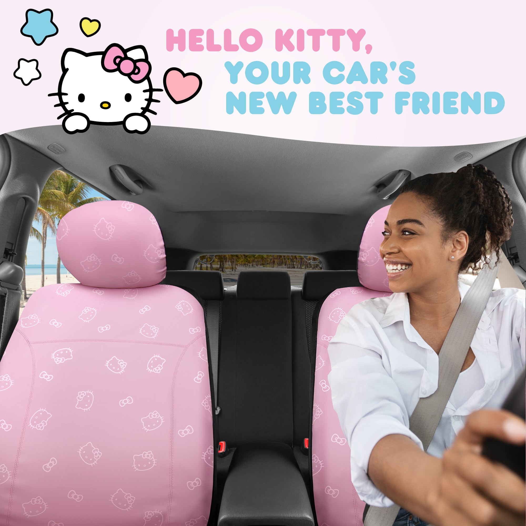 Hello Kitty Car Seat Covers - Cute Pink Seat Covers, Car Accessories Gift Hello Kitty Accessories 2pc Pink Car Seat Covers