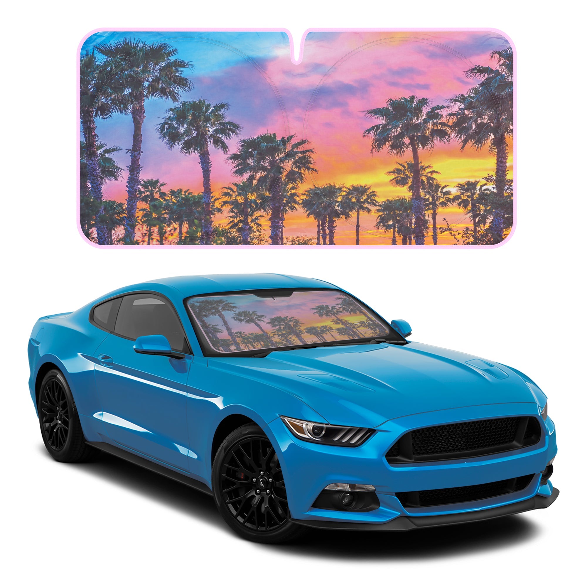 Carbella Sunset Palm Trees Front Windshield Sunshade XXL (64" x 32")