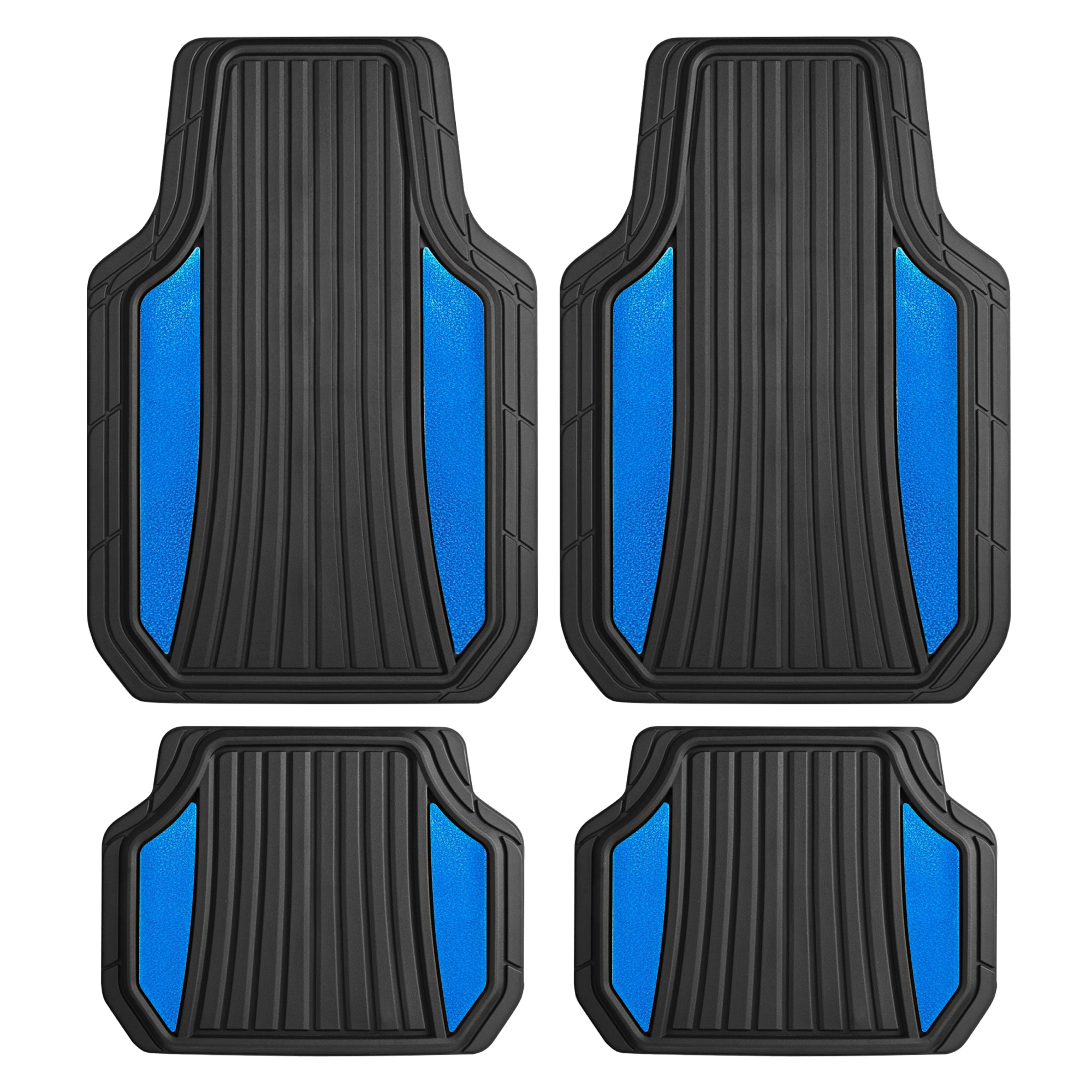 Motor Trend ChromeTech Car Floor Mats Full Set - Durable Rubber Floor Mats for Cars with Two Tone Accent, All Weather Interior Protection for Front and Rear with Non-Slip Backing, Black/Blue