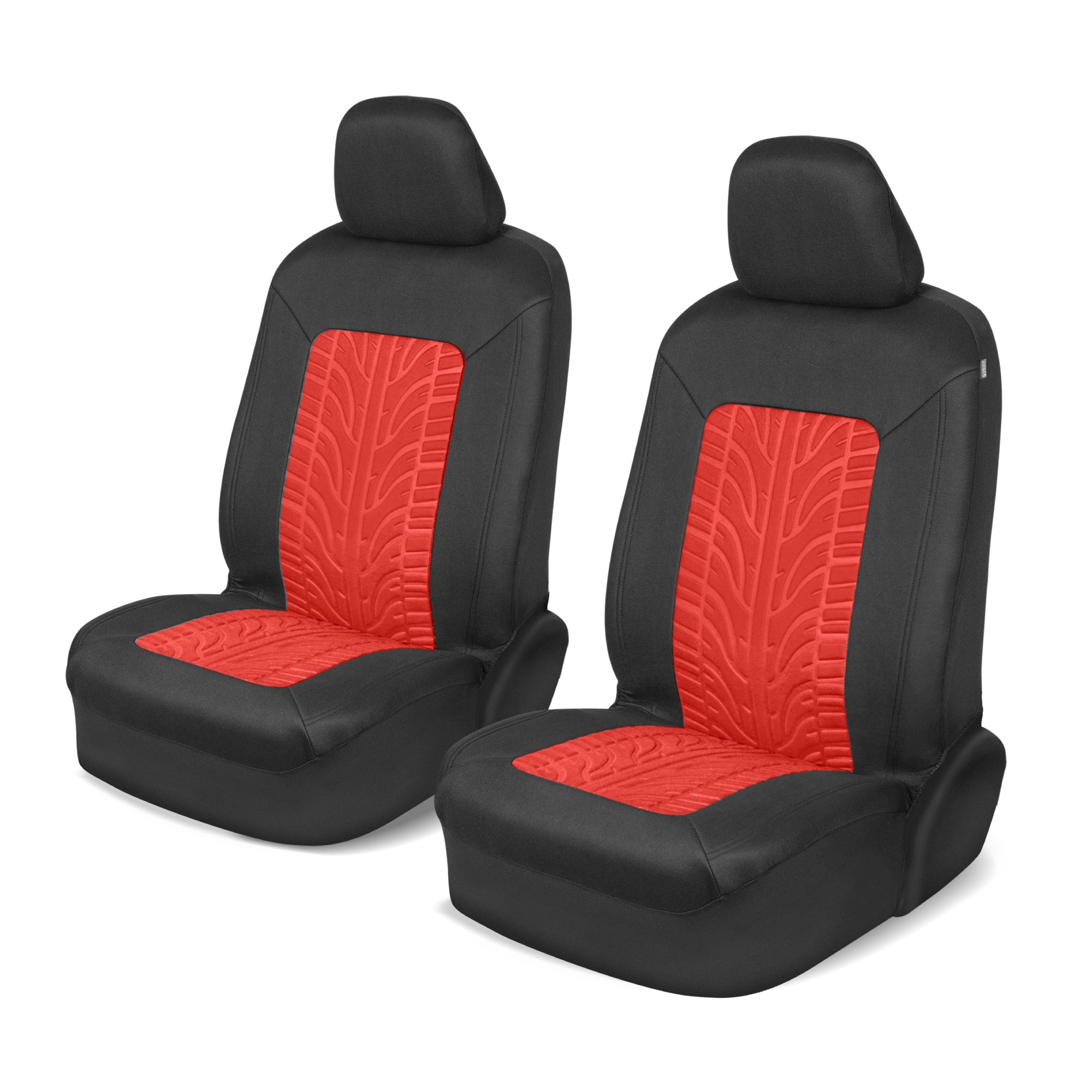 Motor Trend GrandPrix Seat Covers for Cars, 2-Pack Black & Red Tire Tread Embossed Car Seat Covers for Front Seats, Automotive Interior Covers for Car Truck Van SUV