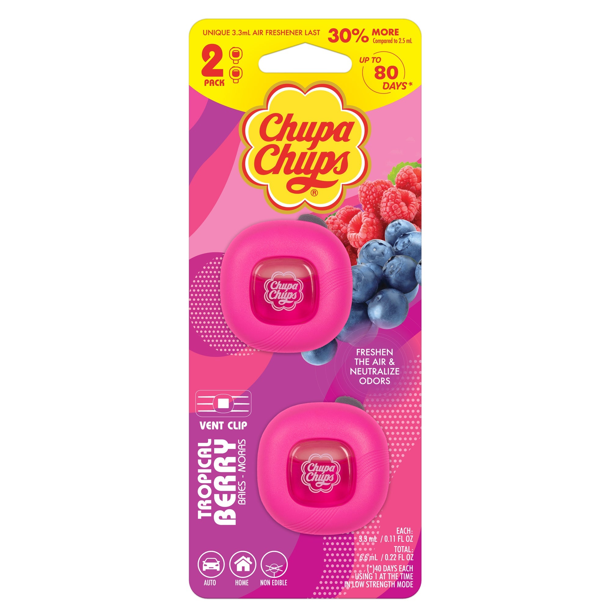 Chupa Chups 2-Pack Vibrant Fun Scents Vehicle Air Freshener Deodorizer Fragrance - 2-Pack Vanilla Cream