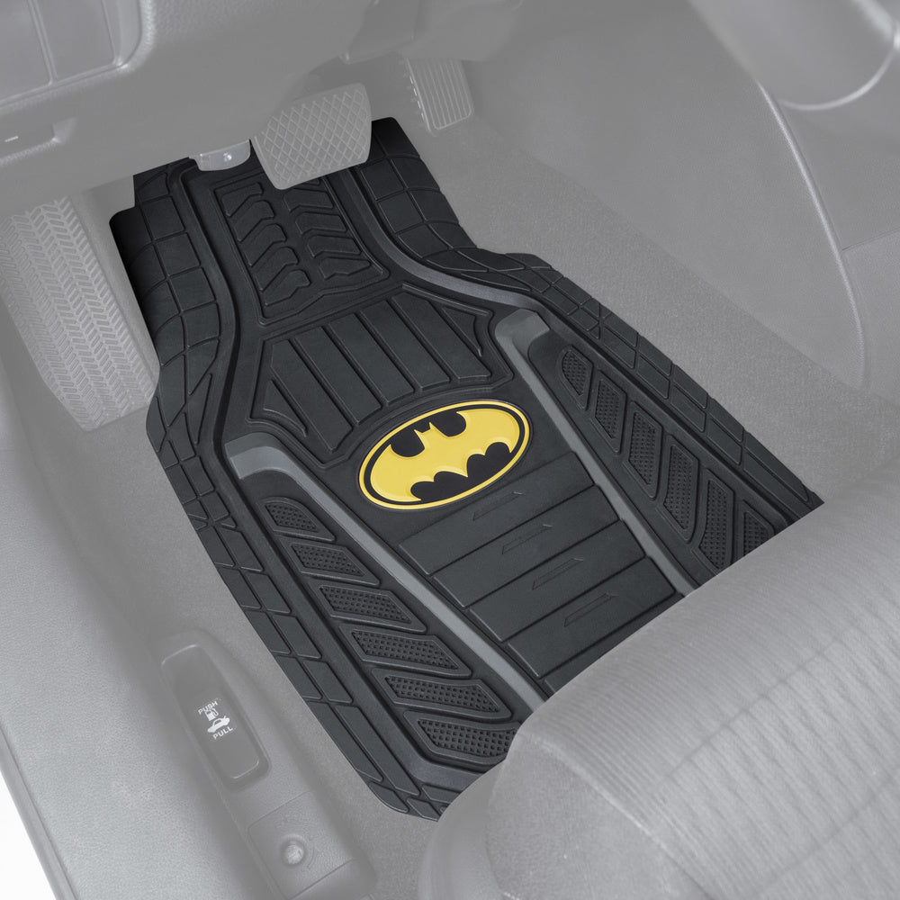 Warner Bros DC Comics 2-Piece Armored Batman Logo Front Floor Mats - Heavy Duty, All Weather, Trim to Fit