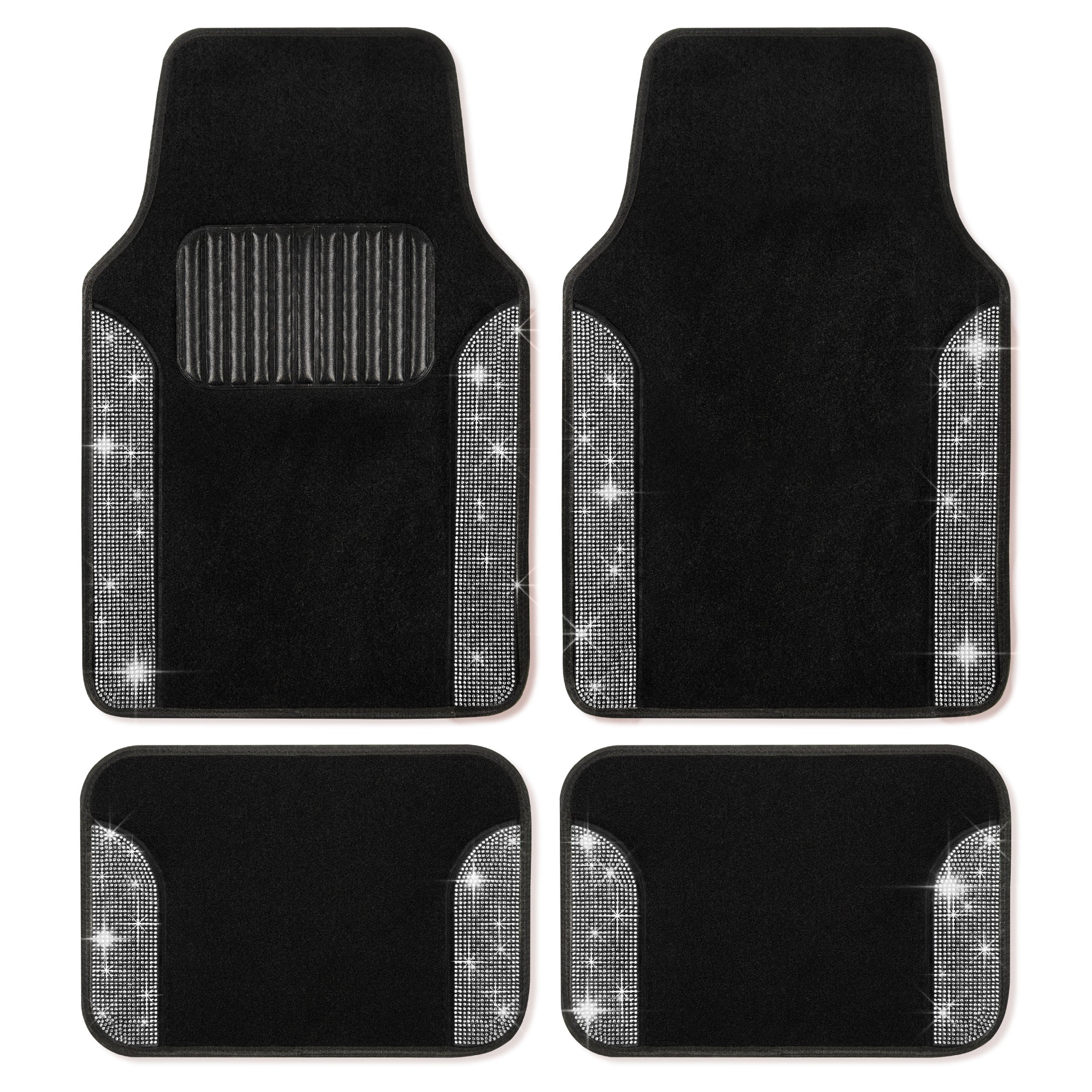 Carbella 4-Piece Diamond Bling Front Floor Mats and Rear Floor Mats - White