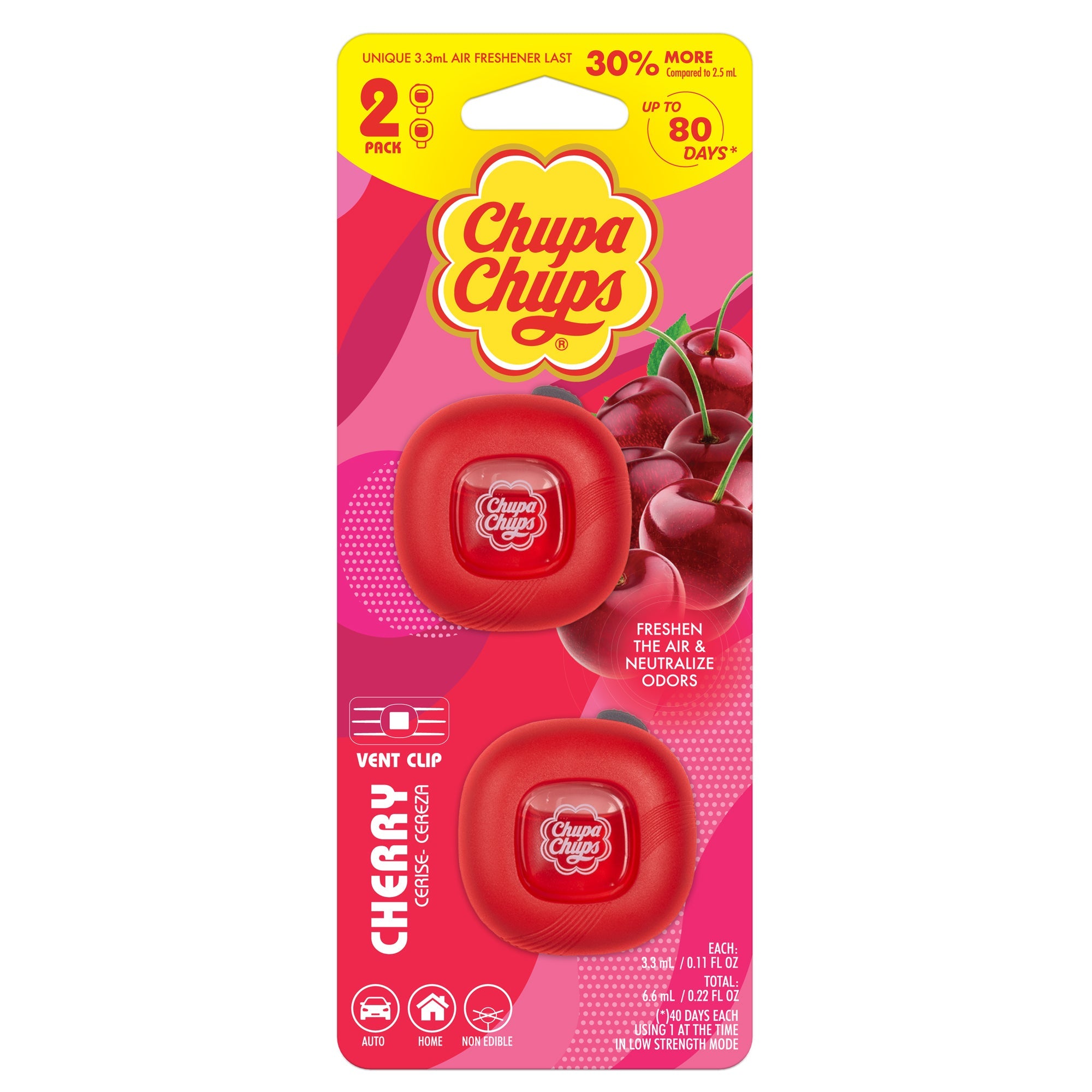 Chupa Chups 2-Pack Vibrant Fun Scents Vehicle Air Freshener Deodorizer Fragrance - 2-Pack Vanilla Cream