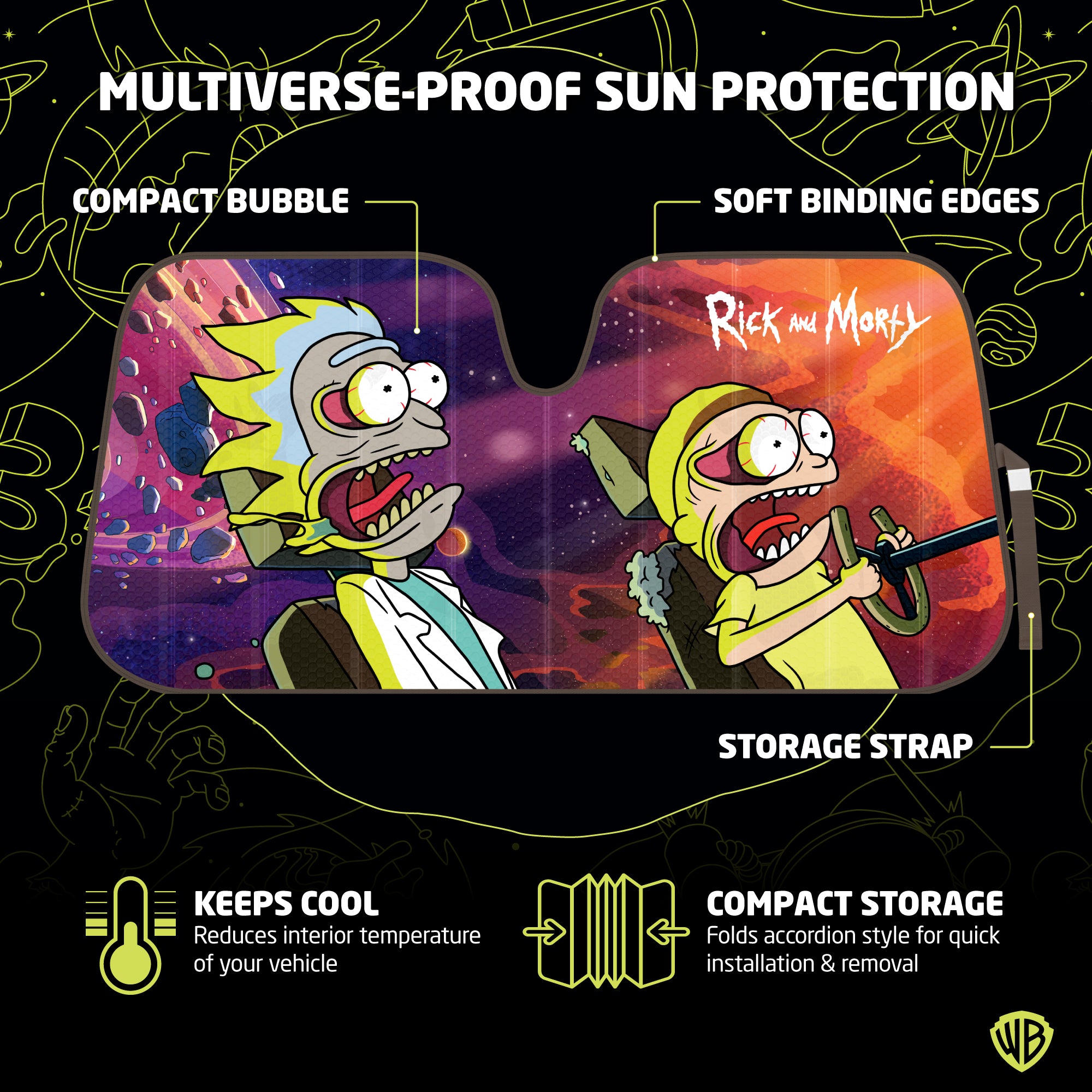 Rick and Morty Car Windshield Sun Shade Accordion Style for Car Front Windshield Window - 58" (W) x 27" (L)