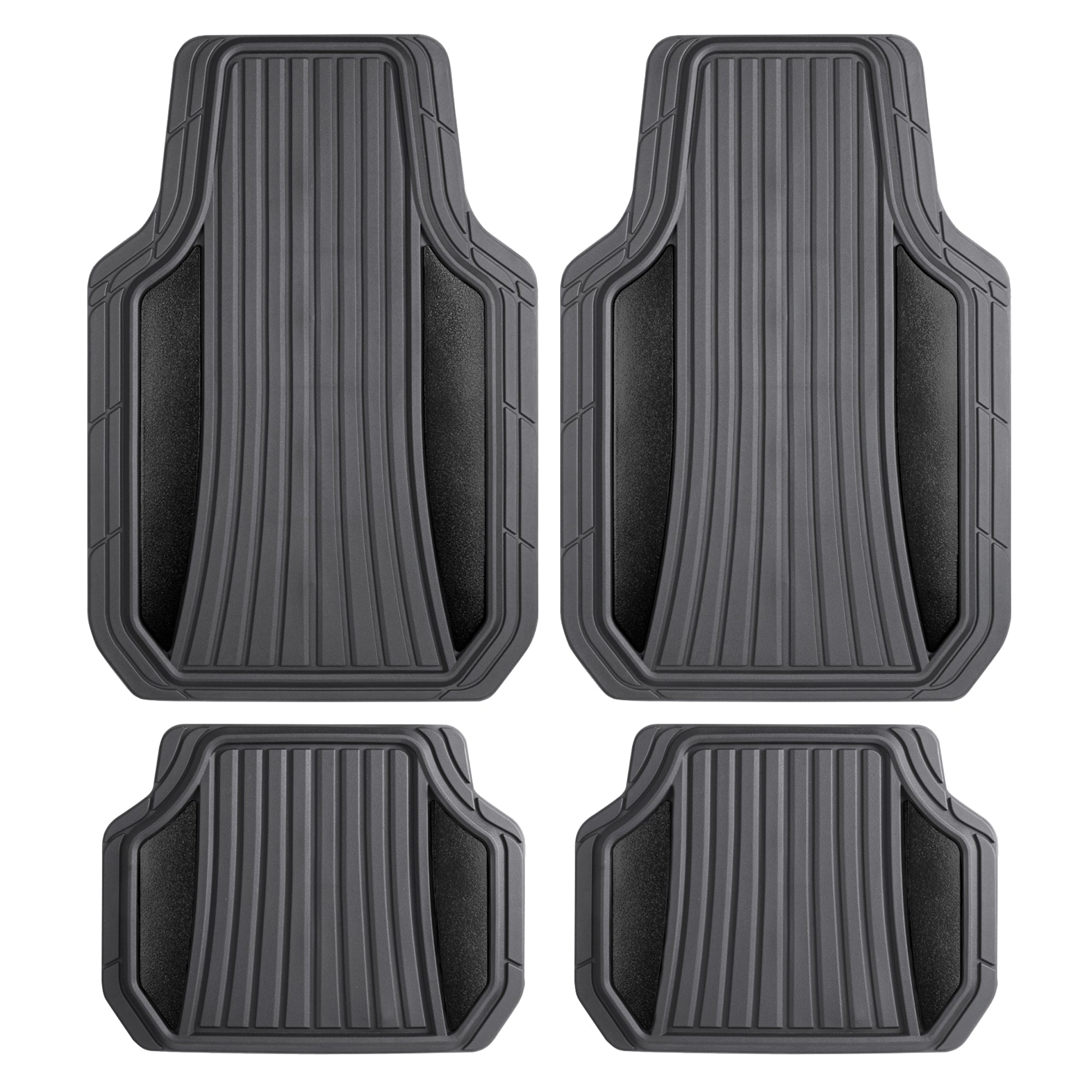 Motor Trend ChromeTech Car Floor Mats Full Set - Durable Rubber Floor Mats for Cars with Two Tone Accent, All Weather Interior Protection for Front and Rear with Non-Slip Backing, Gray/Black