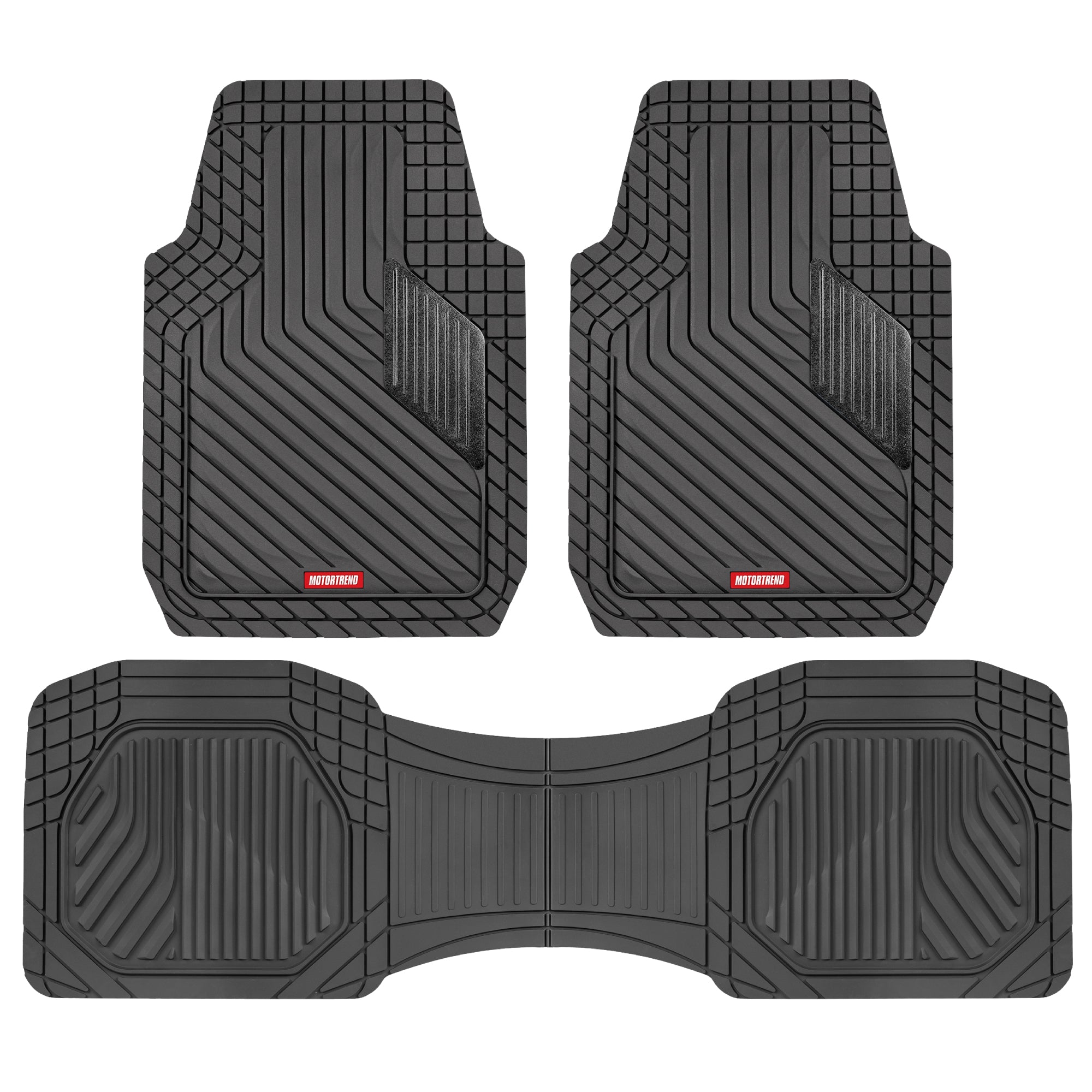 Motor Trend MetallicGuard Car Floor Mats Full Set - Durable Rubber Floor Mats with Black Metallic Heel Pad, All-Weather Interior Protection for Front and Rear with Non-Slip Backing