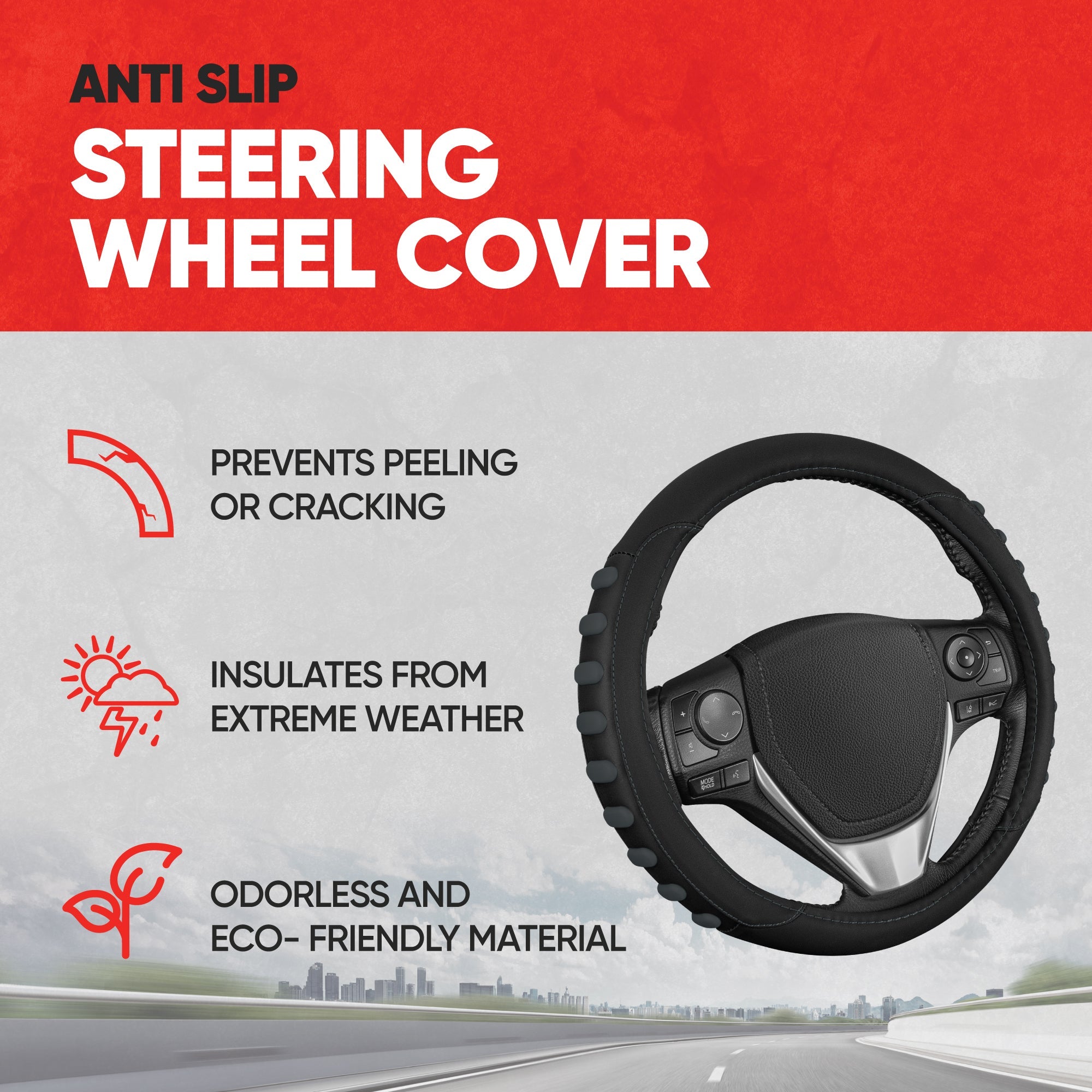 MotorTrend FlexGrip Steering Wheel Cover with Raised Bump Grips (Fits 14.5" - 15.5")